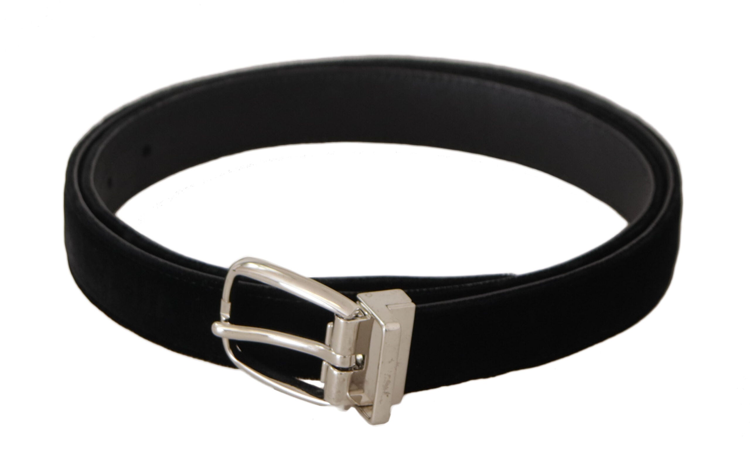 Cinturón casual de terciopelo negro Dolce & Gabbana con hebilla metálica plateada-1