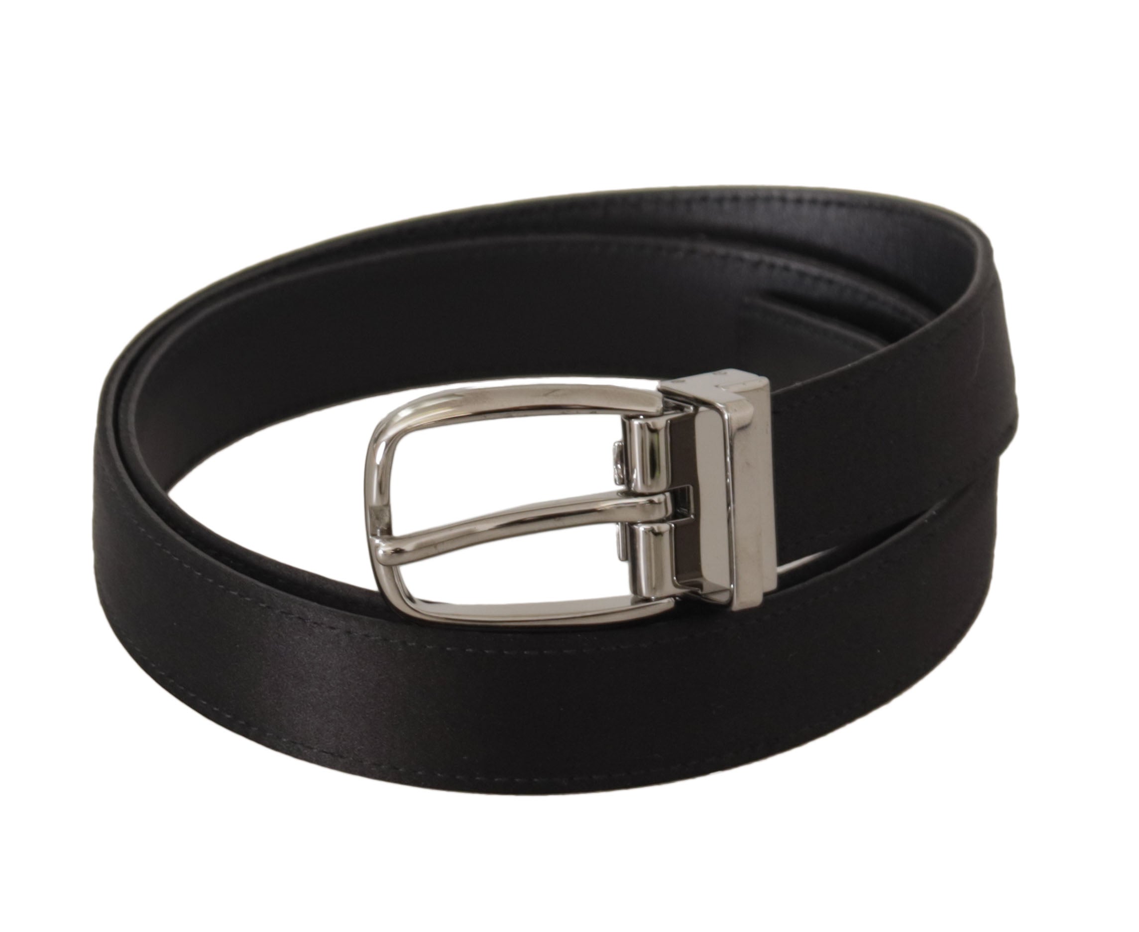 Dolce & Gabbana Black Calfskin Leather Silver Logo Metal Buckle Belt-2
