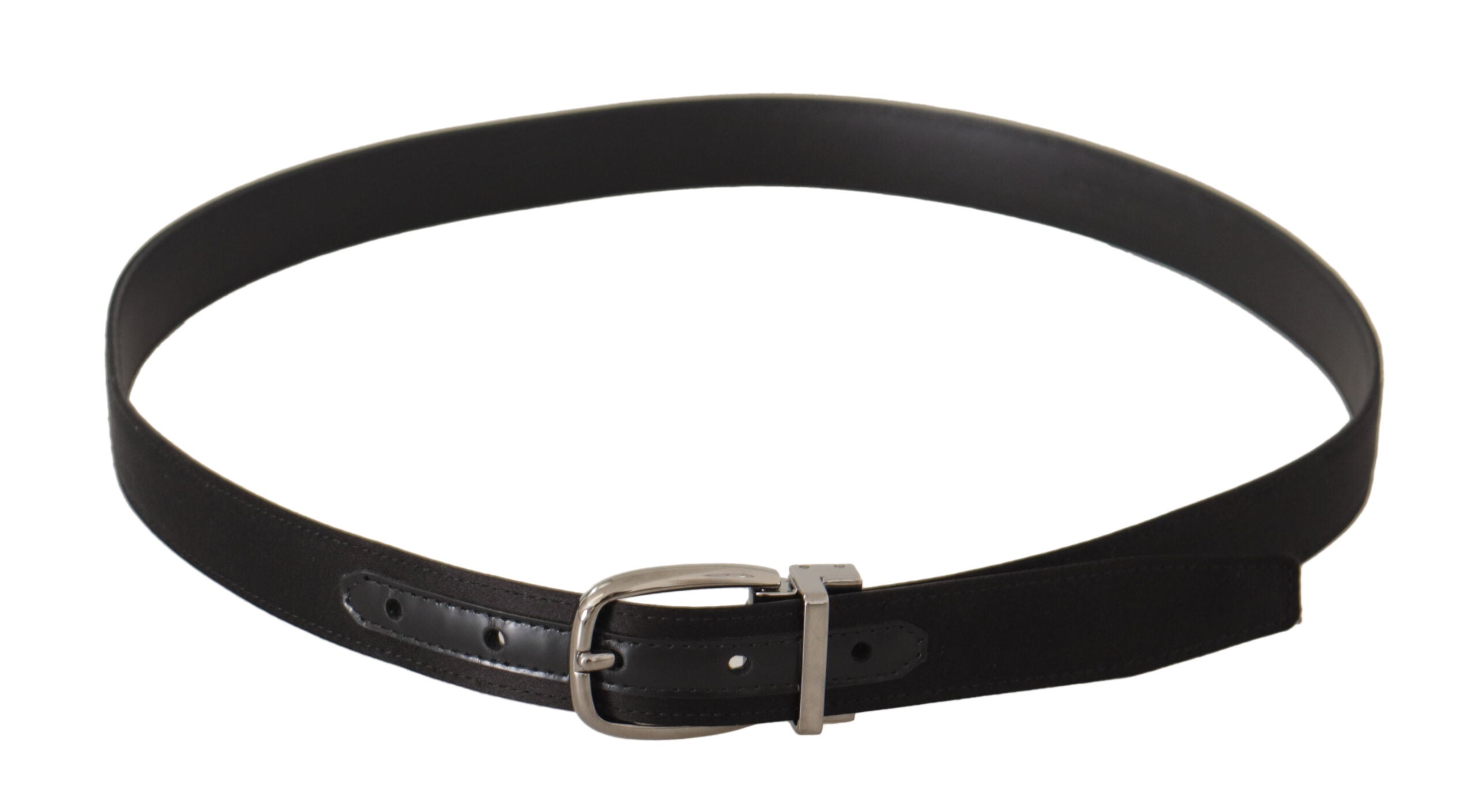 Dolce & Gabbana Black Calfskin Leather Silver Logo Metal Buckle Belt-3