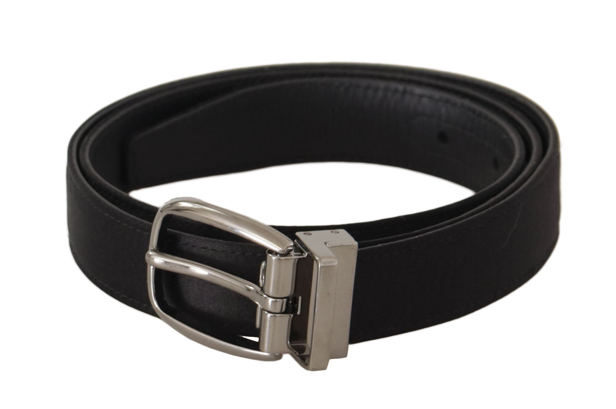 Dolce & Gabbana Black Calfskin Leather Silver Logo Metal Buckle Belt-1