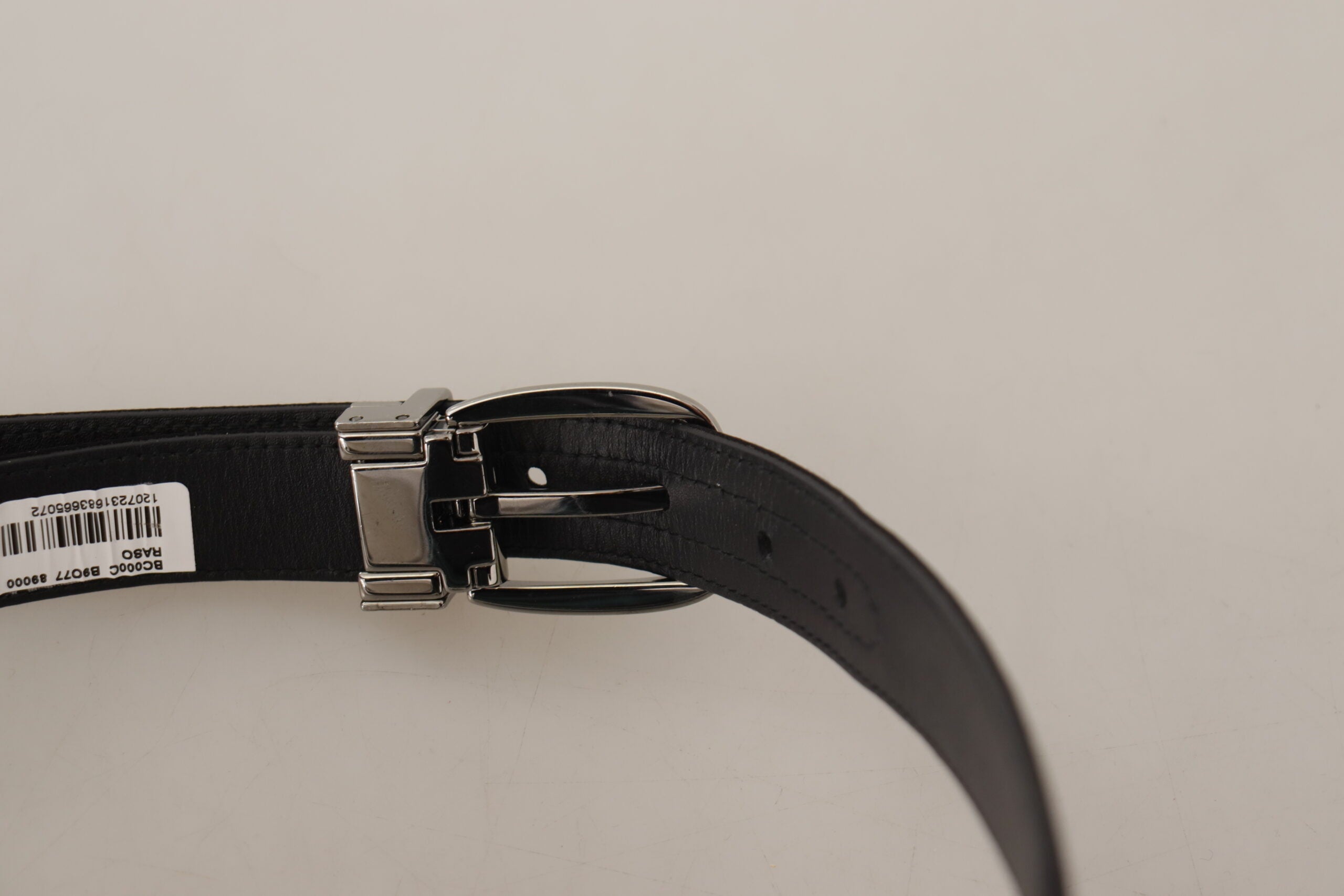 Dolce & Gabbana Black Calfskin Leather Silver Logo Metal Buckle Belt-4