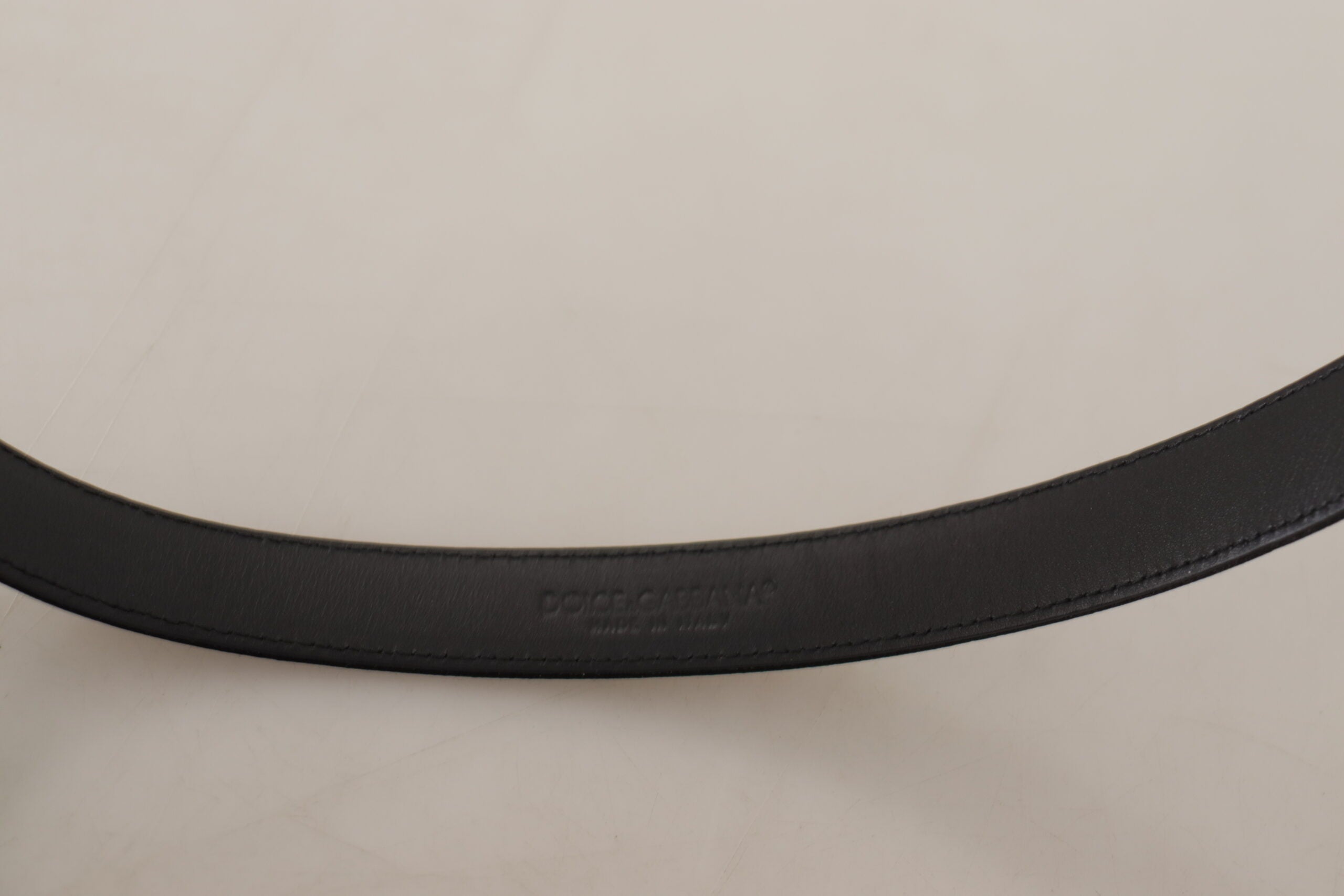 Dolce & Gabbana Black Calfskin Leather Silver Logo Metal Buckle Belt-5