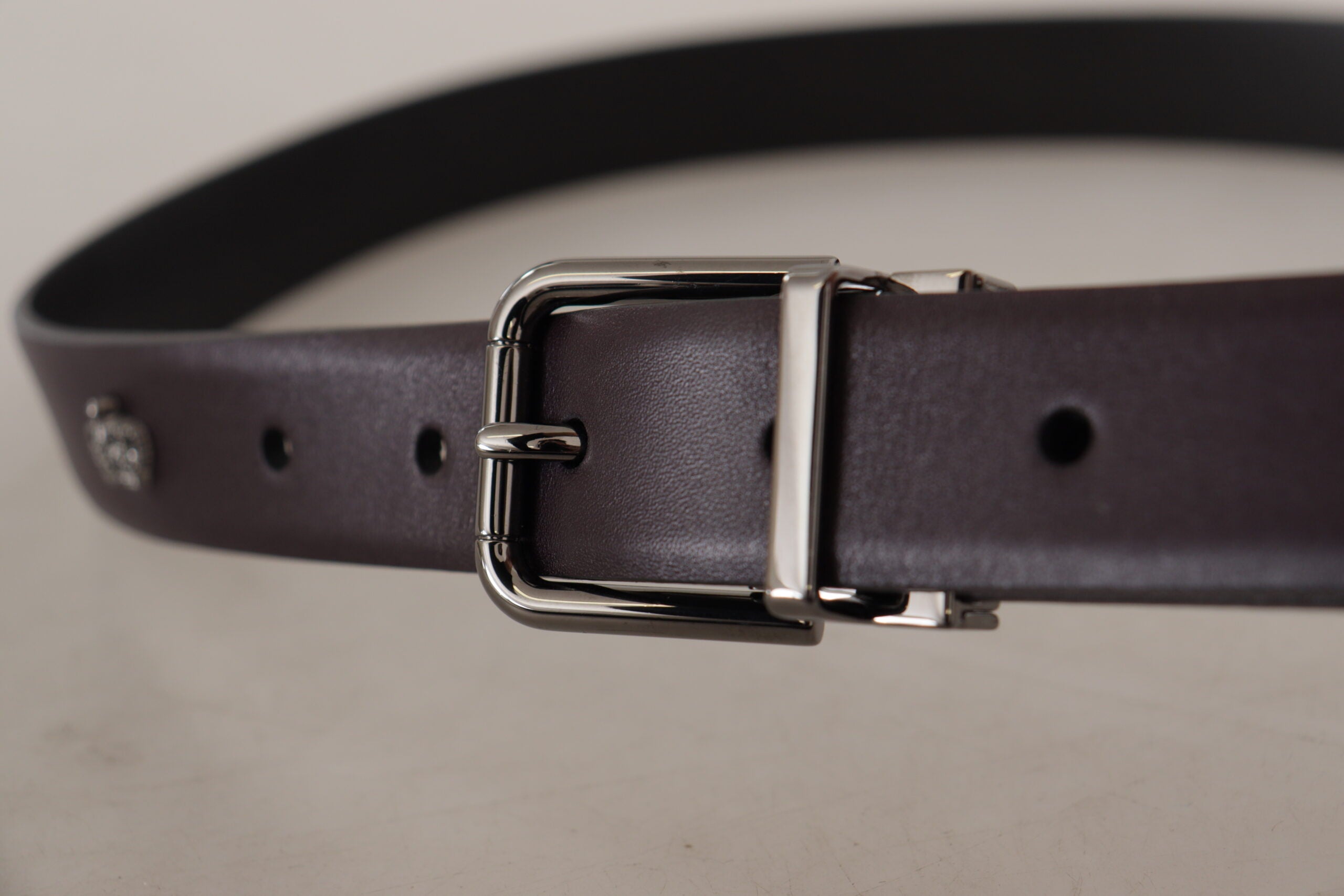 Dolce & Gabbana Dark Purple Leather Box Borchia Metal Buckle Belt-4