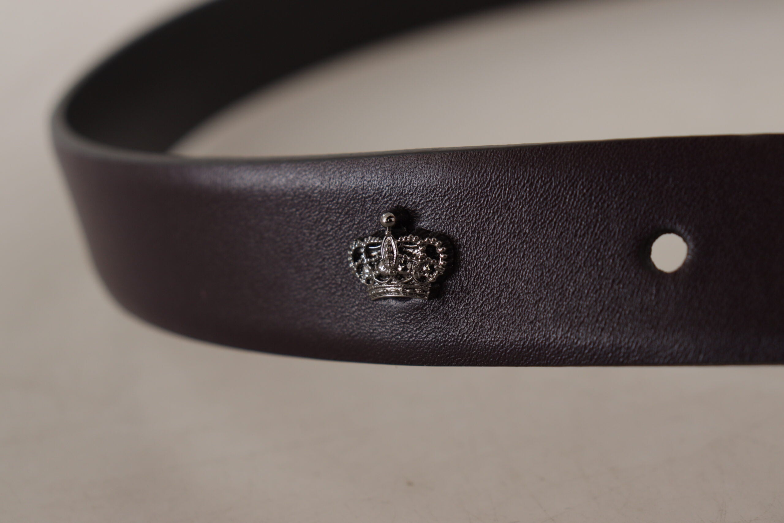Dolce & Gabbana Dark Purple Leather Box Borchia Metal Buckle Belt-5