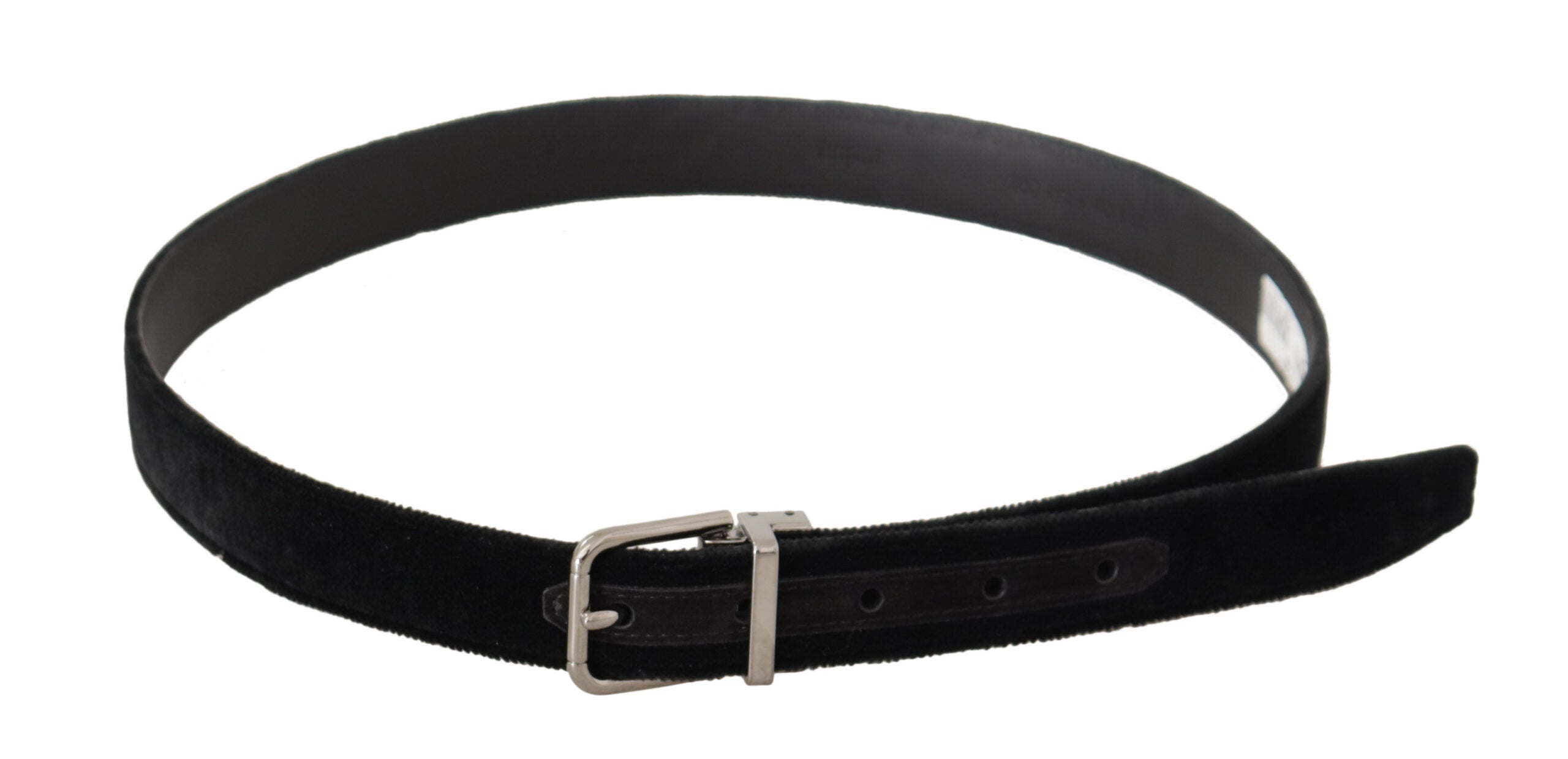 Dolce & Gabbana black casual velvet belt with silver metal logo buckle-3