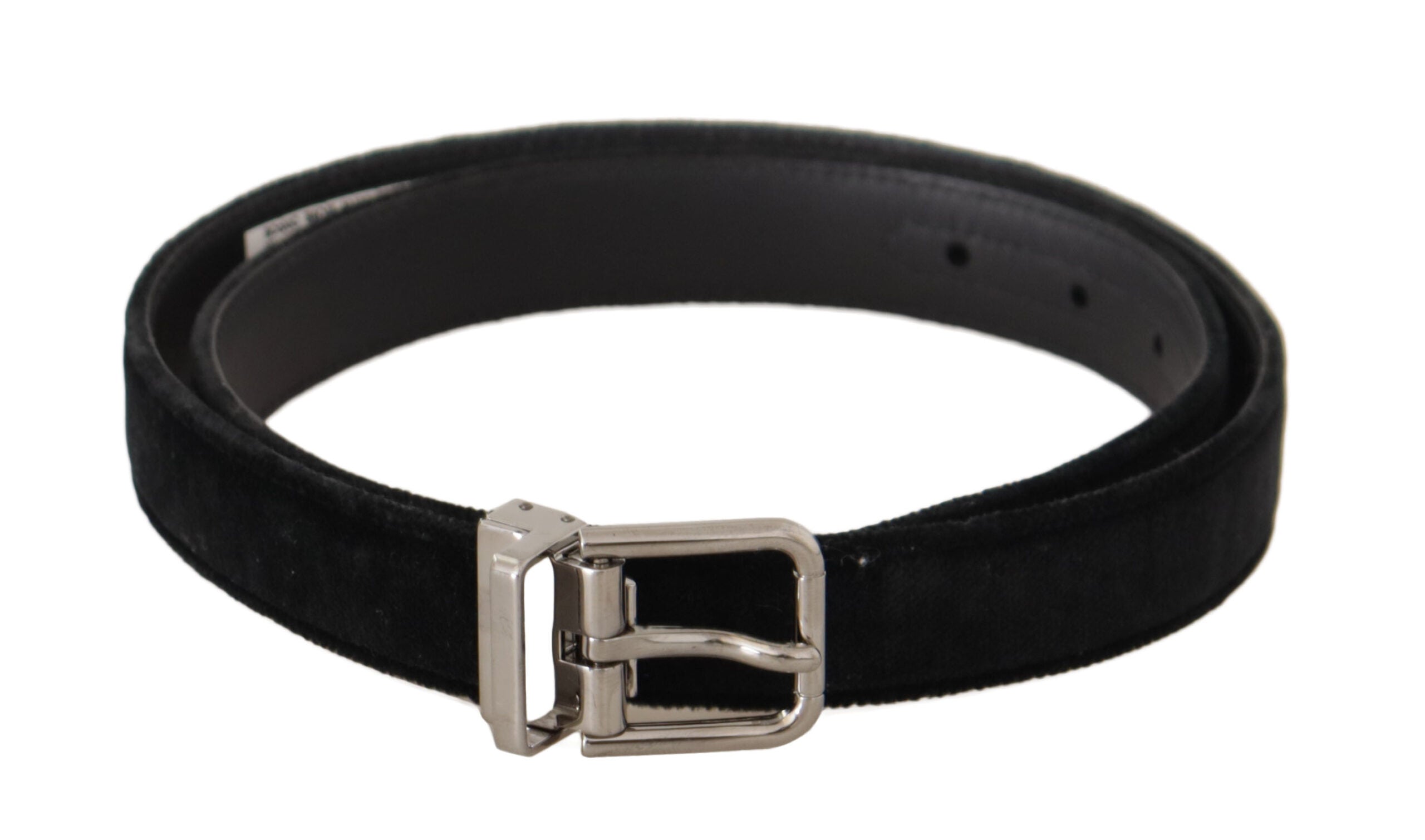Dolce & Gabbana black casual velvet belt with silver metal logo buckle-1