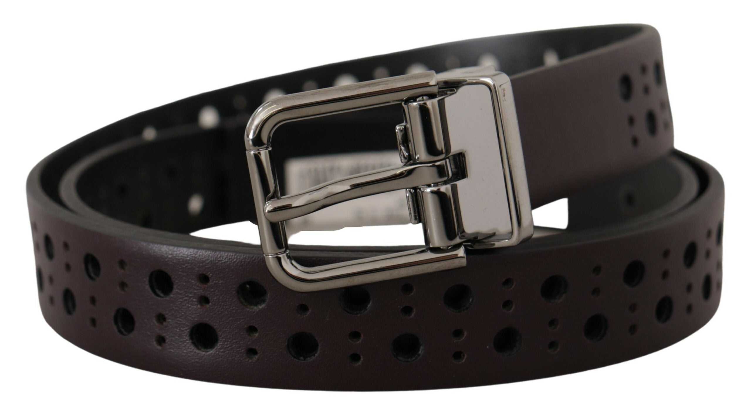 Dolce & Gabbana Dark Purple Perforated Leather Metal Buckle Belt-2