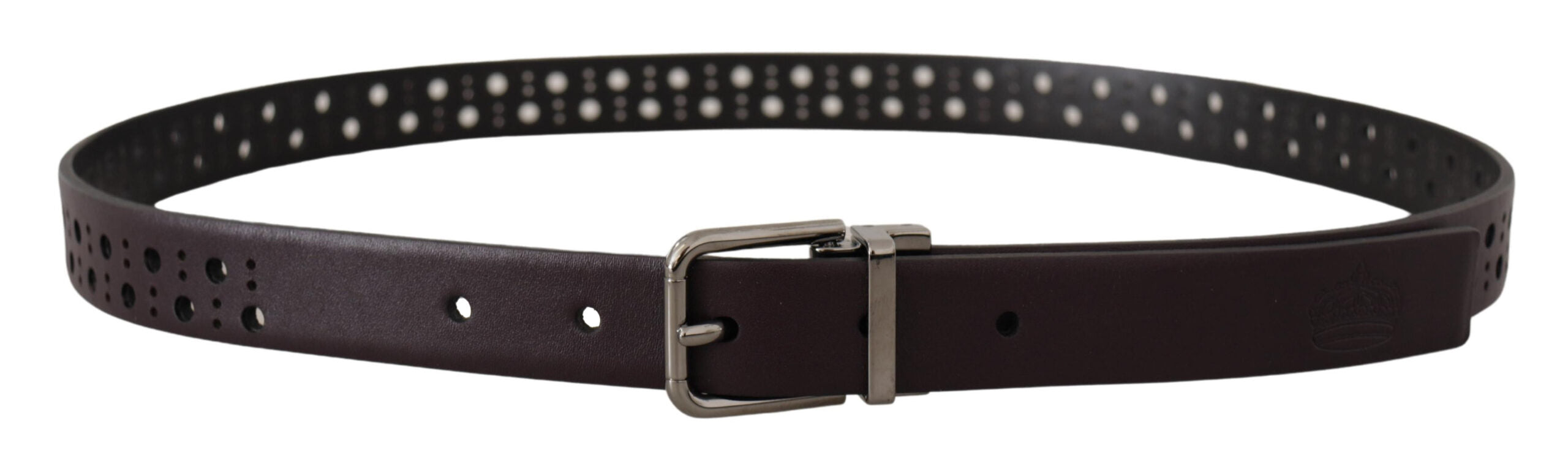 Dolce & Gabbana Dark Purple Perforated Leather Metal Buckle Belt-3