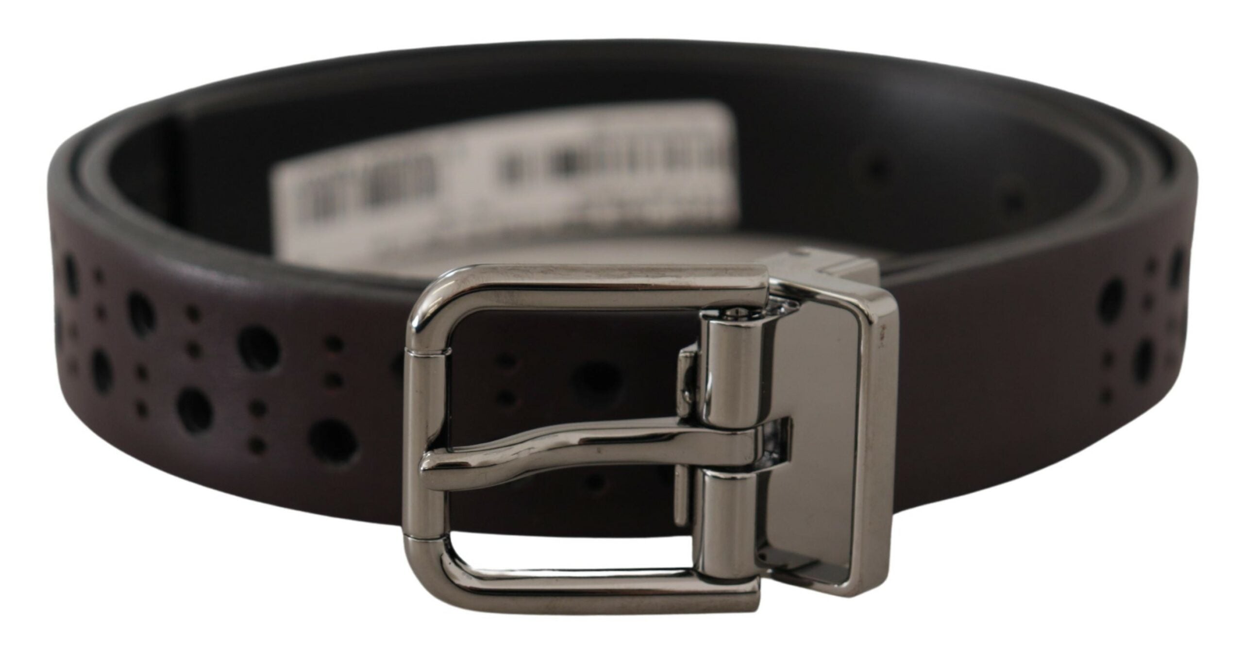 Dolce & Gabbana Dark Purple Perforated Leather Metal Buckle Belt-1