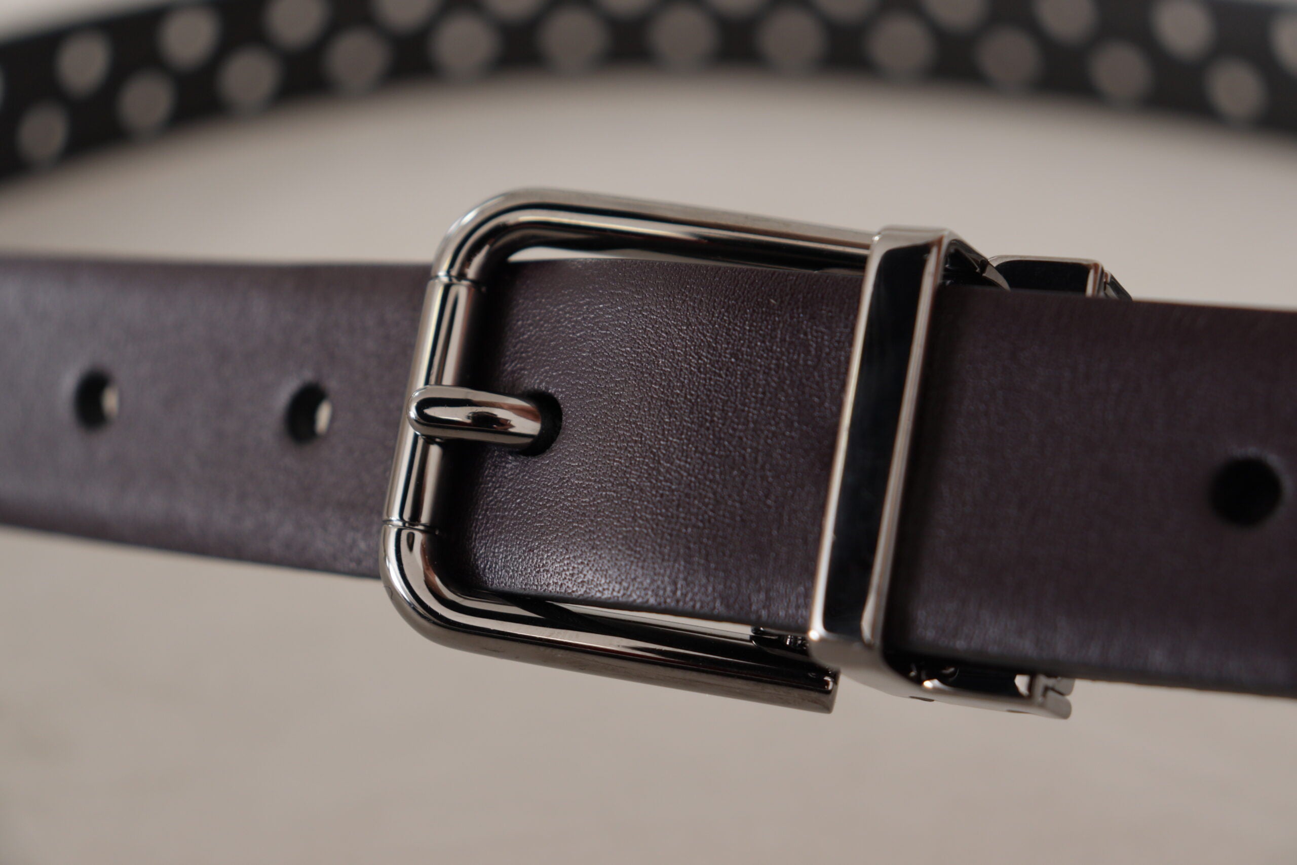 Dolce & Gabbana Dark Purple Perforated Leather Metal Buckle Belt-5
