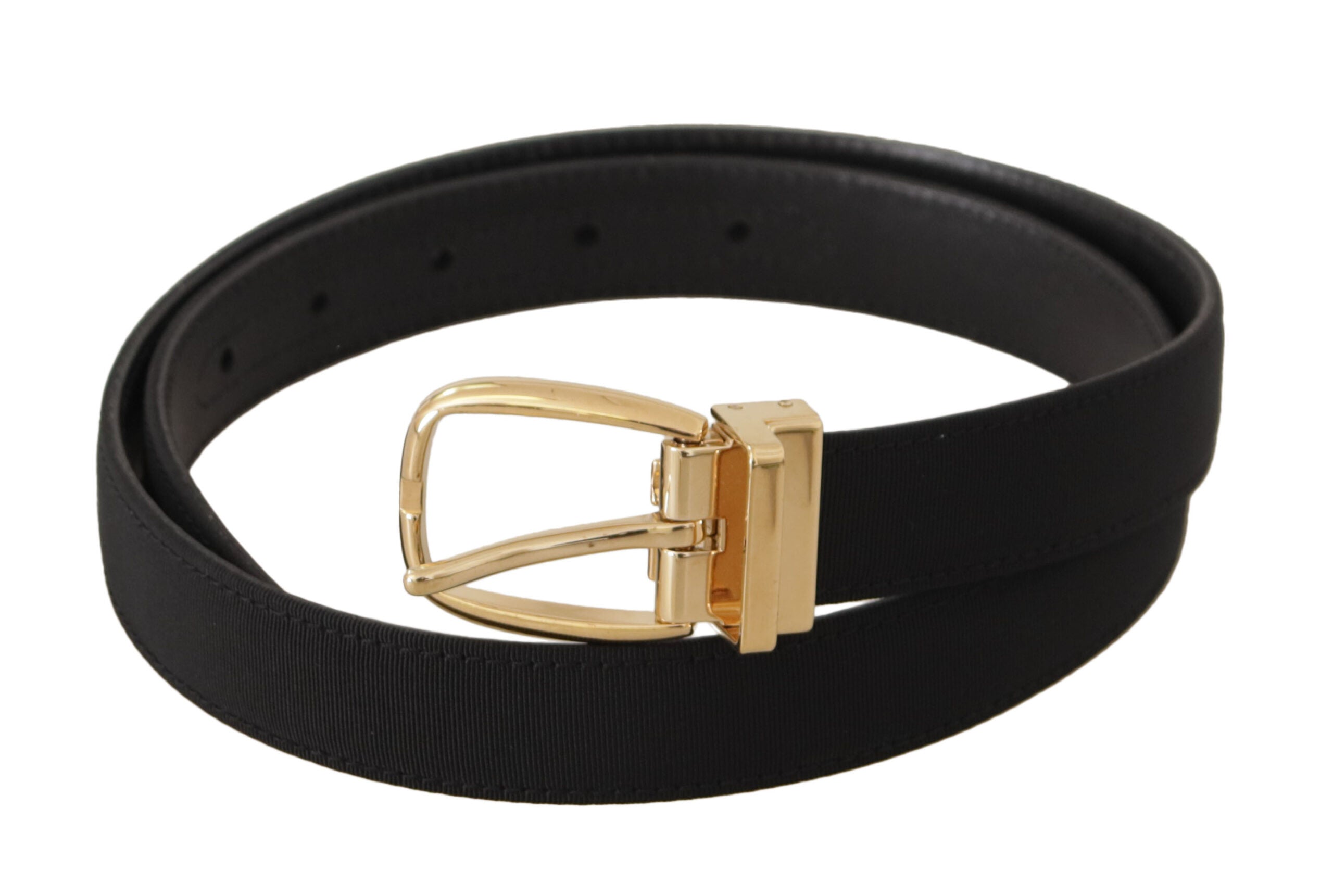 Dolce & Gabbana black canvas leather belt with gold metal buckle-2