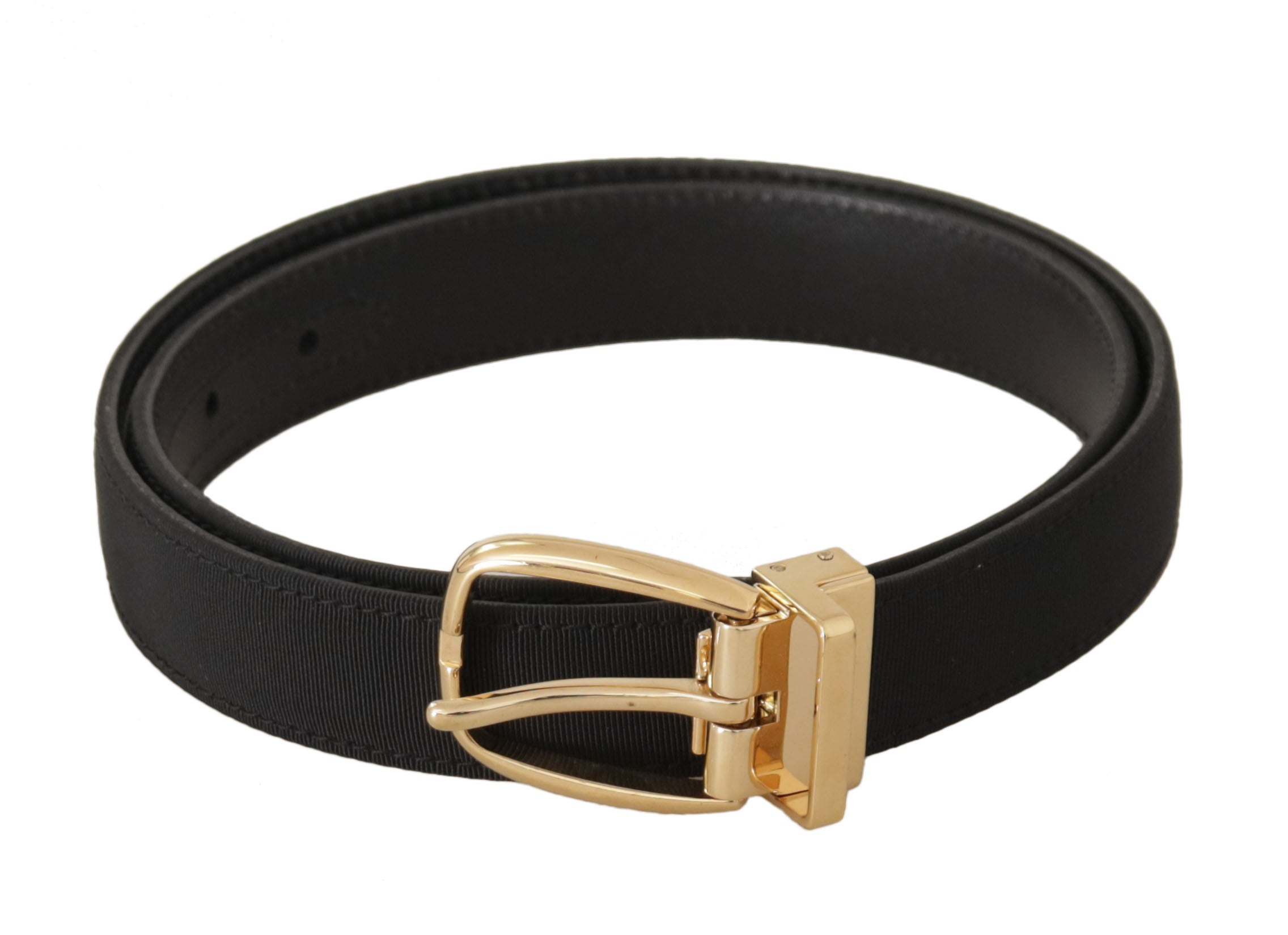 Dolce & Gabbana black canvas leather belt with gold metal buckle-1