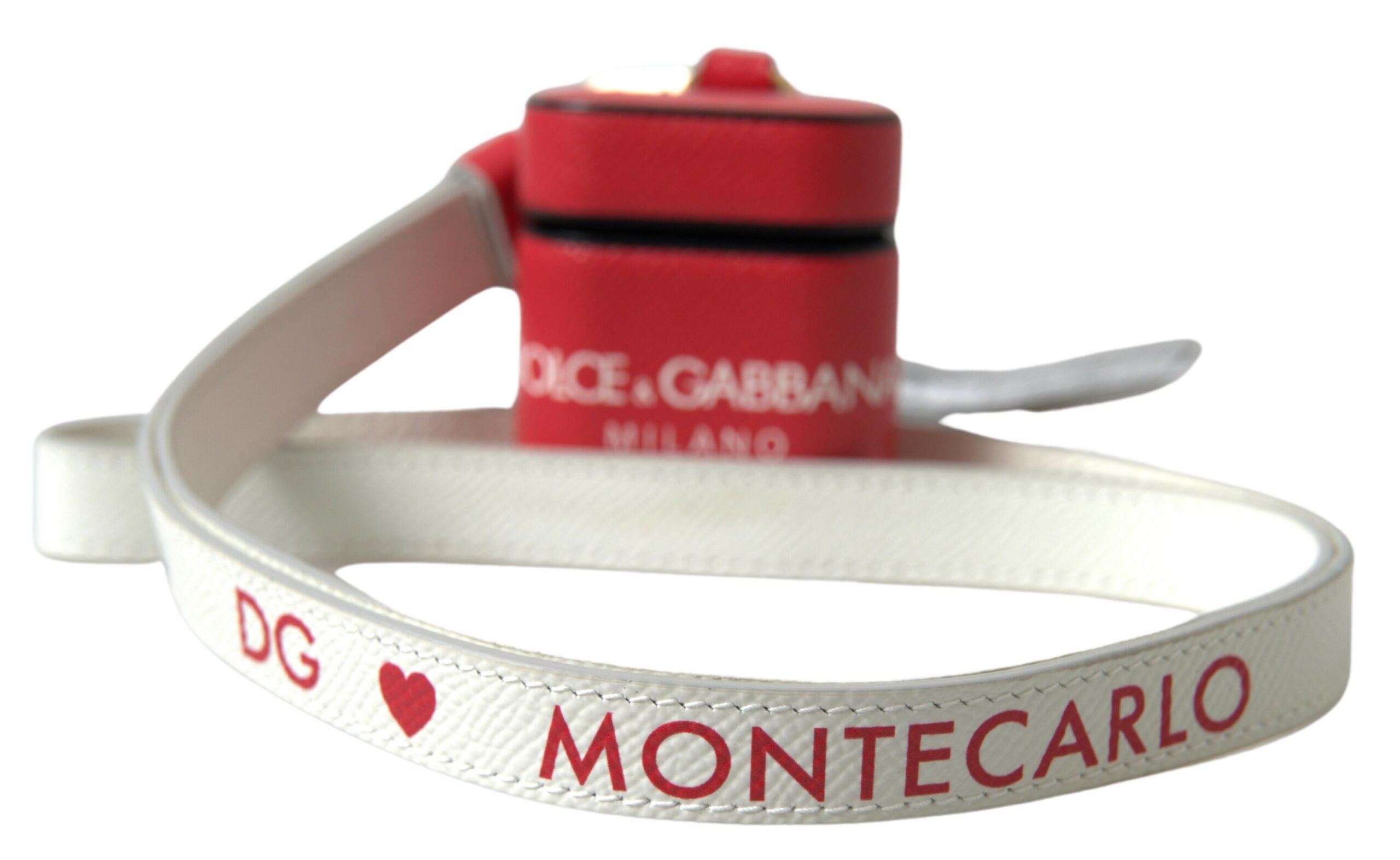 Dolce & Gabbana Red Leather Gold-Tone Metal Logo Print AirPods Case-2