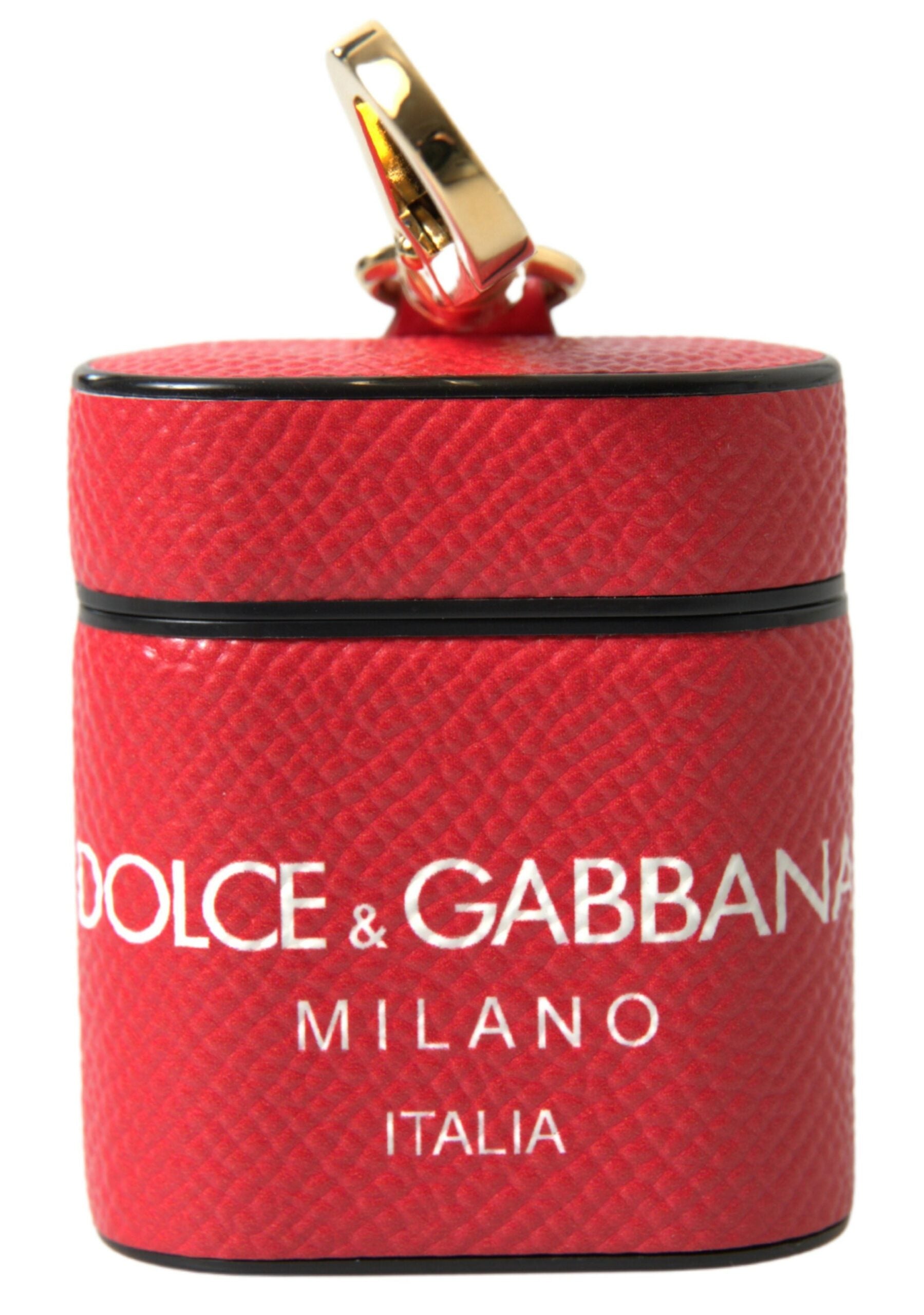 Dolce & Gabbana Red Leather Gold-Tone Metal Logo Print AirPods Case-1