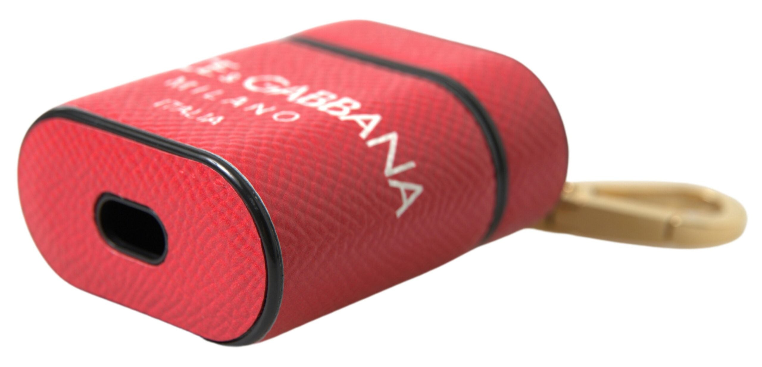 Dolce & Gabbana Red Leather Gold-Tone Metal Logo Print AirPods Case-3