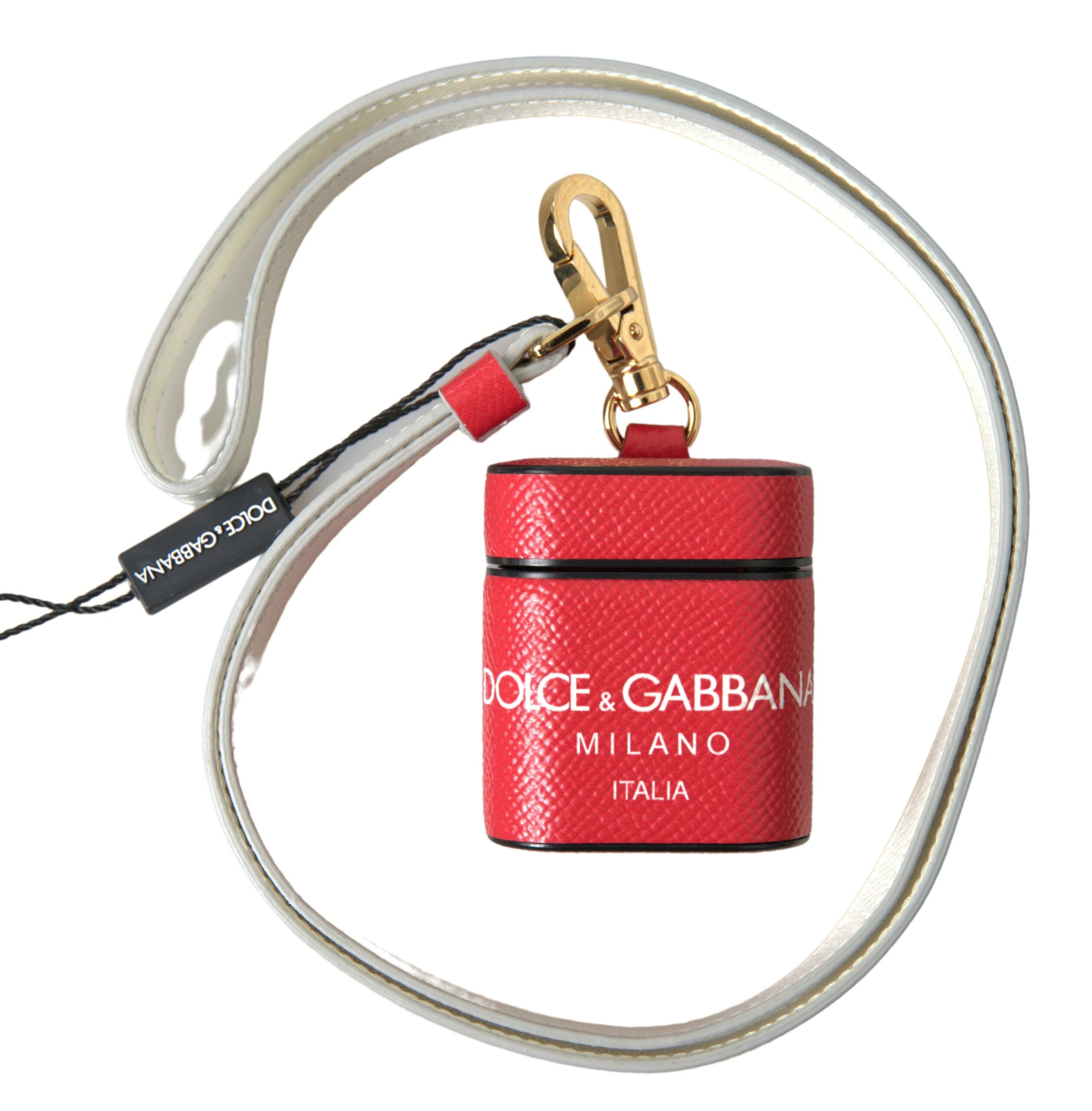 Dolce & Gabbana Red Leather Gold-Tone Metal Logo Print AirPods Case-4