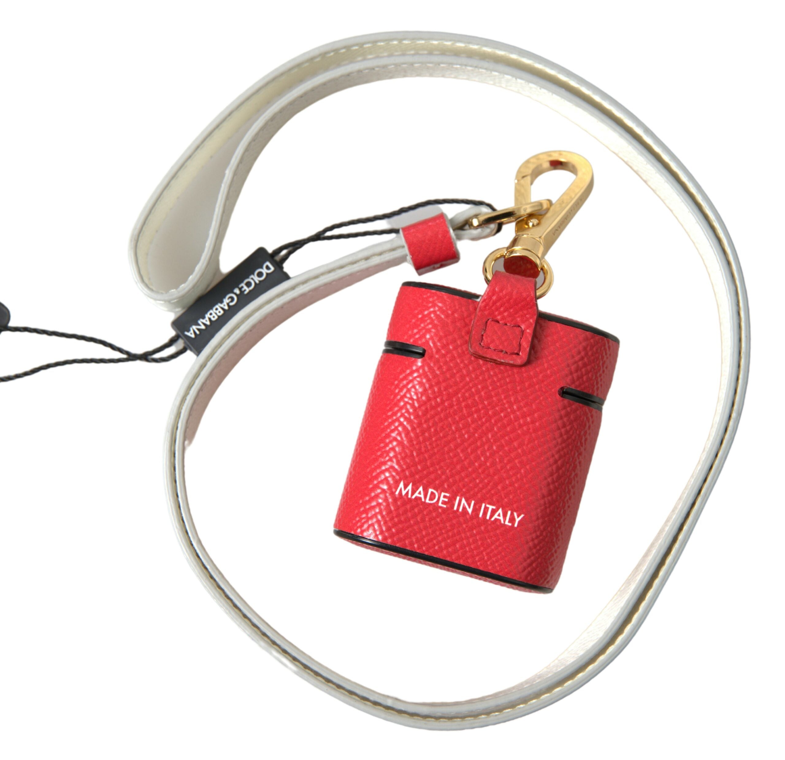 Dolce & Gabbana Red Leather Gold-Tone Metal Logo Print AirPods Case-5