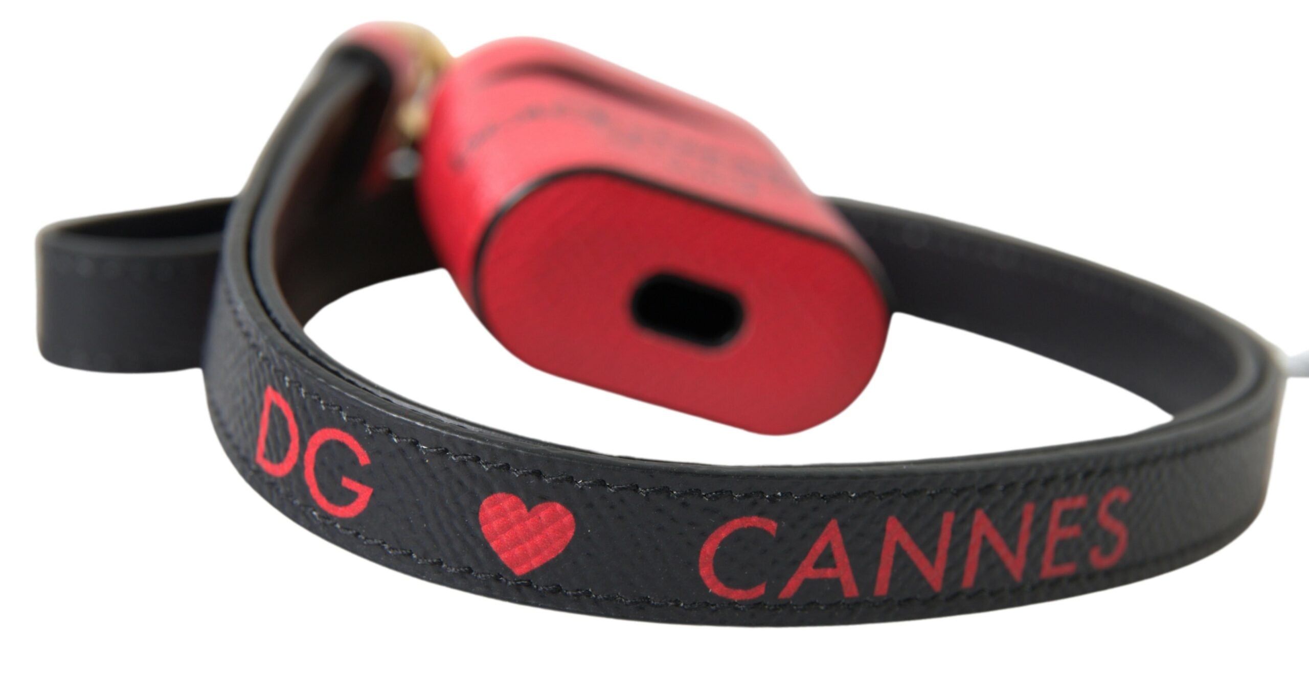 Dolce & Gabbana Rotes schwarzes Kalbsleder Logo Druck Riemen Airpods Fall-2