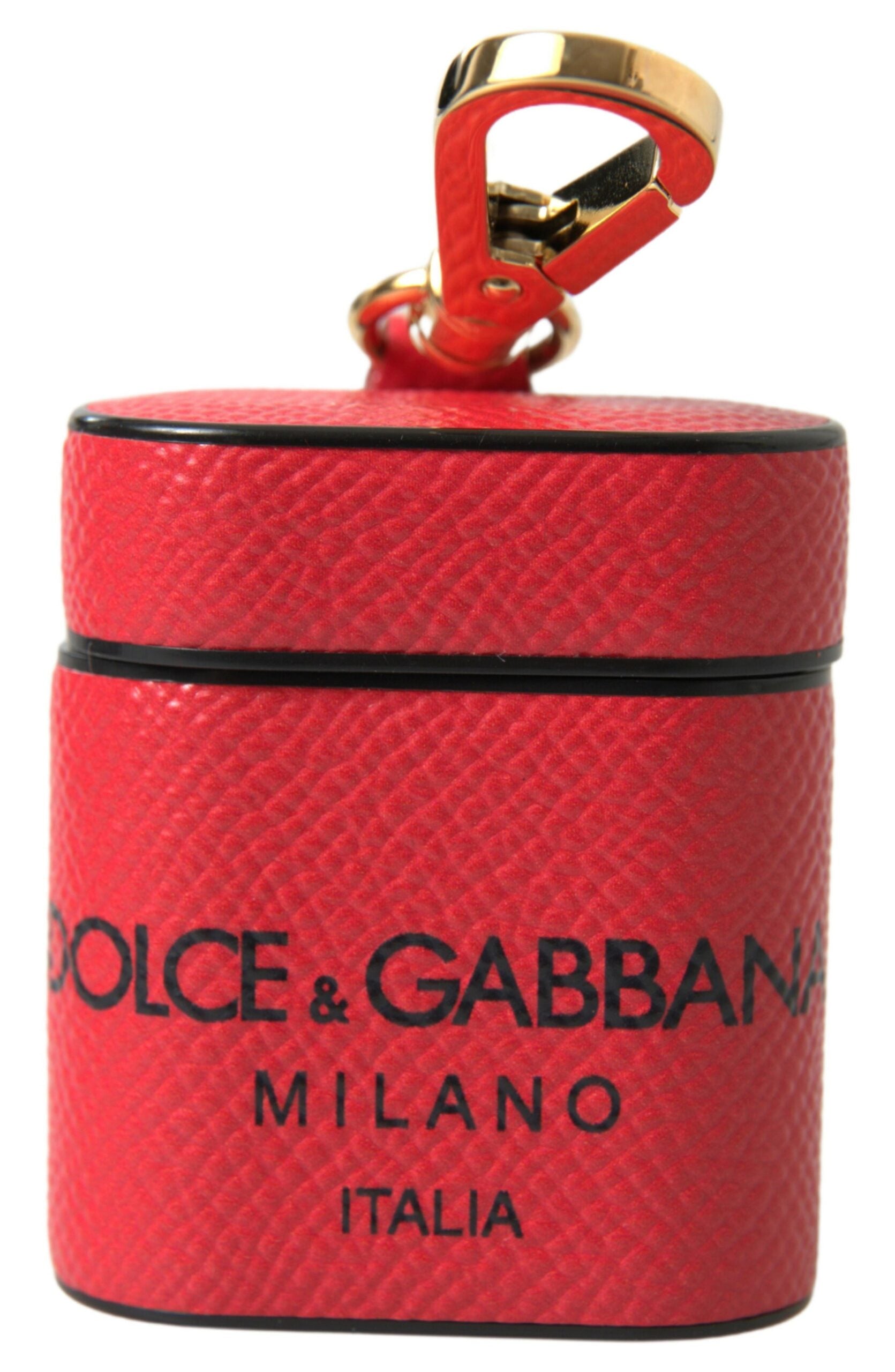 Dolce & Gabbana Rotes schwarzes Kalbsleder Logo Druck Riemen Airpods Fall-1