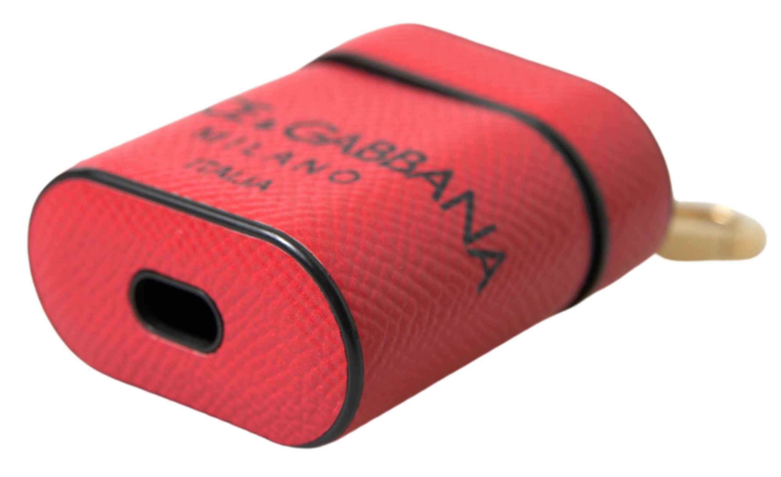 Dolce & Gabbana Rotes schwarzes Kalbsleder Logo Druck Riemen Airpods Fall-3
