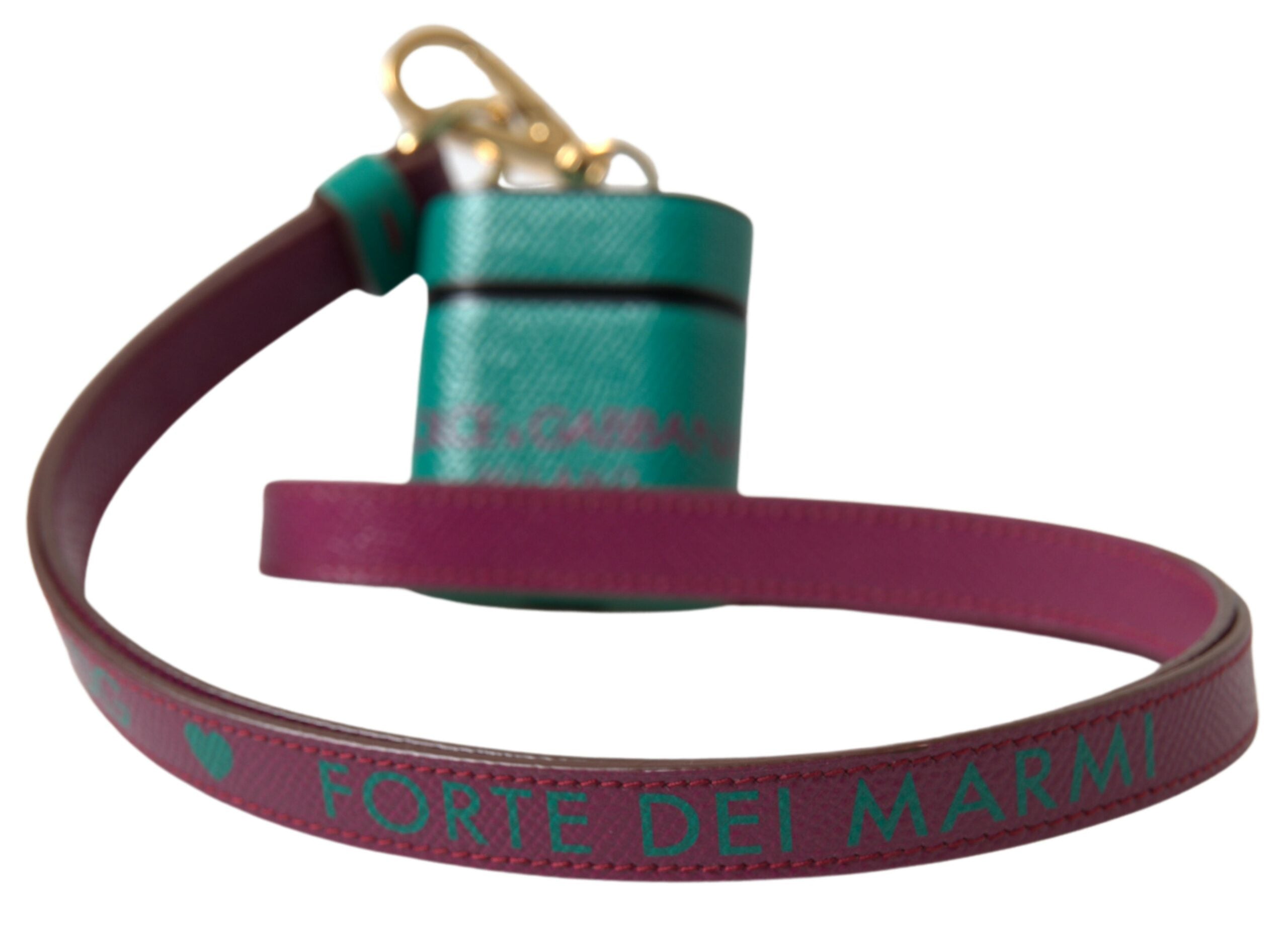 Estuche para AirPods con correa de piel de becerro verde y marrón castaño de Dolce & Gabbana con estampado del logotipo-3