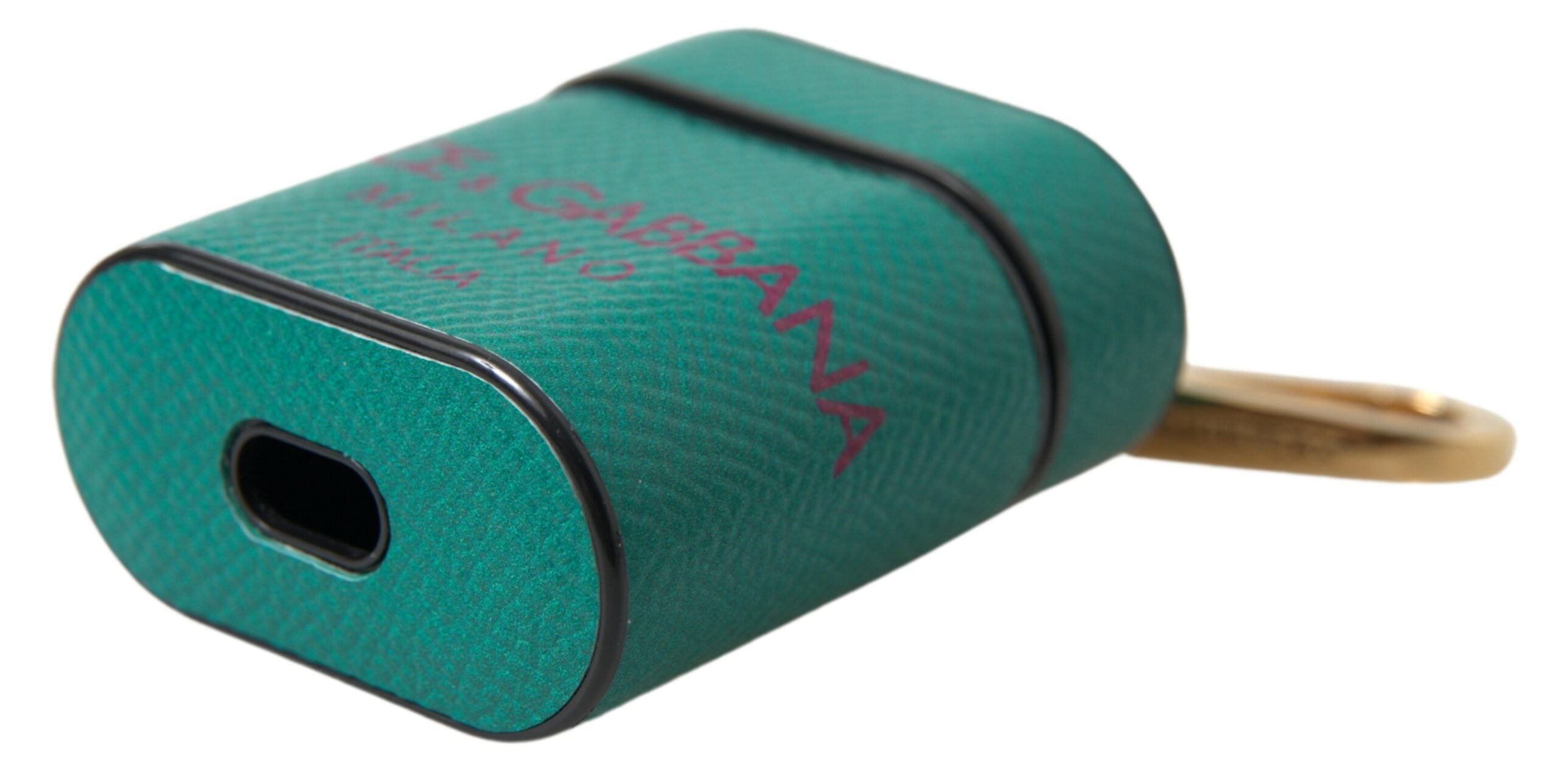Estuche para AirPods con correa de piel de becerro verde y marrón castaño de Dolce & Gabbana con estampado del logotipo-4