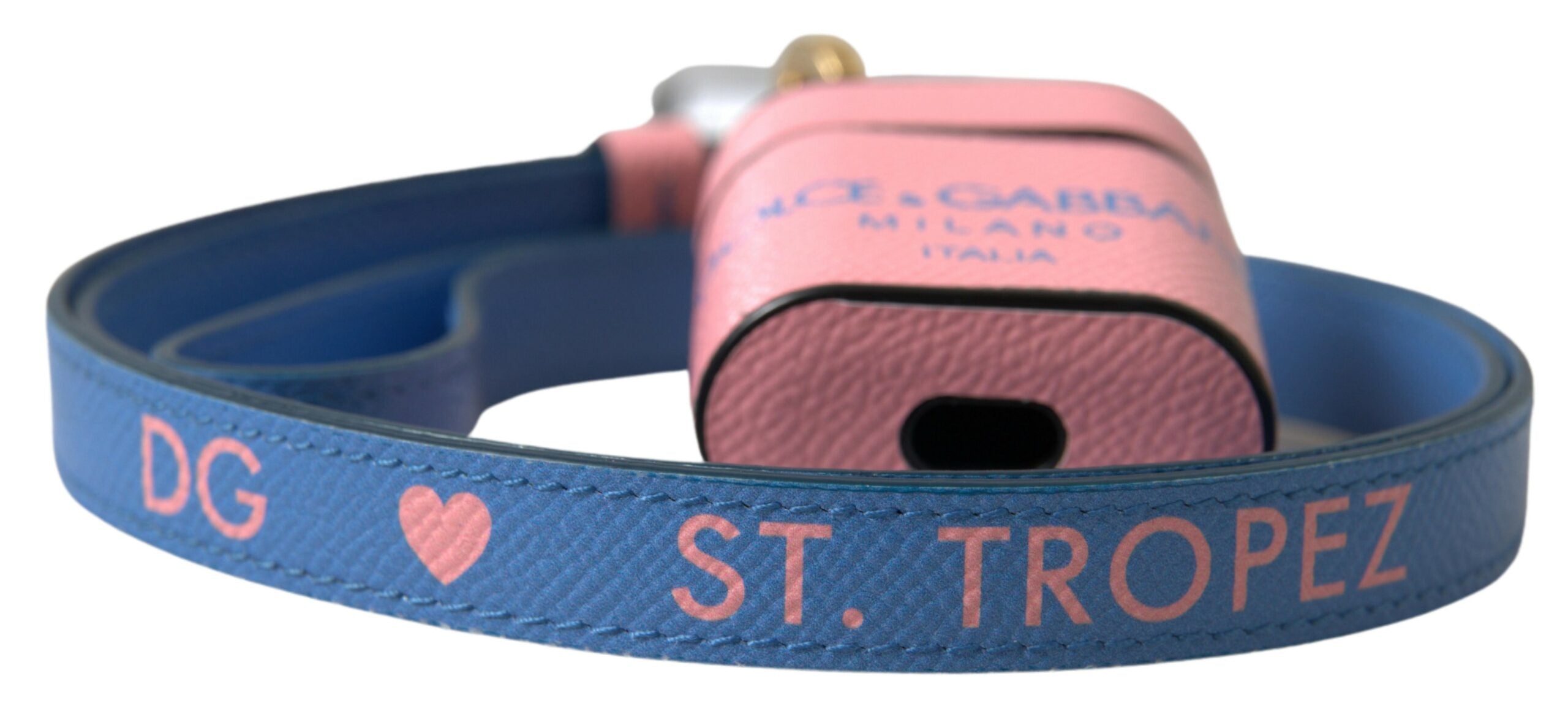 Dolce & Gabbana Pink Blue Calfskin Logo Print Strap AirPods Case-2
