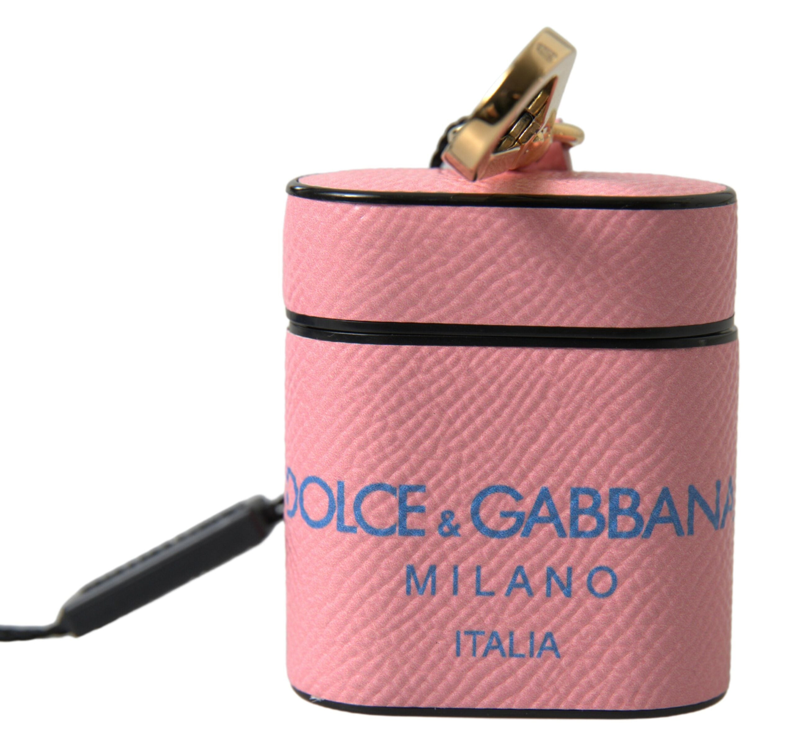 Dolce & Gabbana Pink Blue Calfskin Logo Print Strap AirPods Case-1