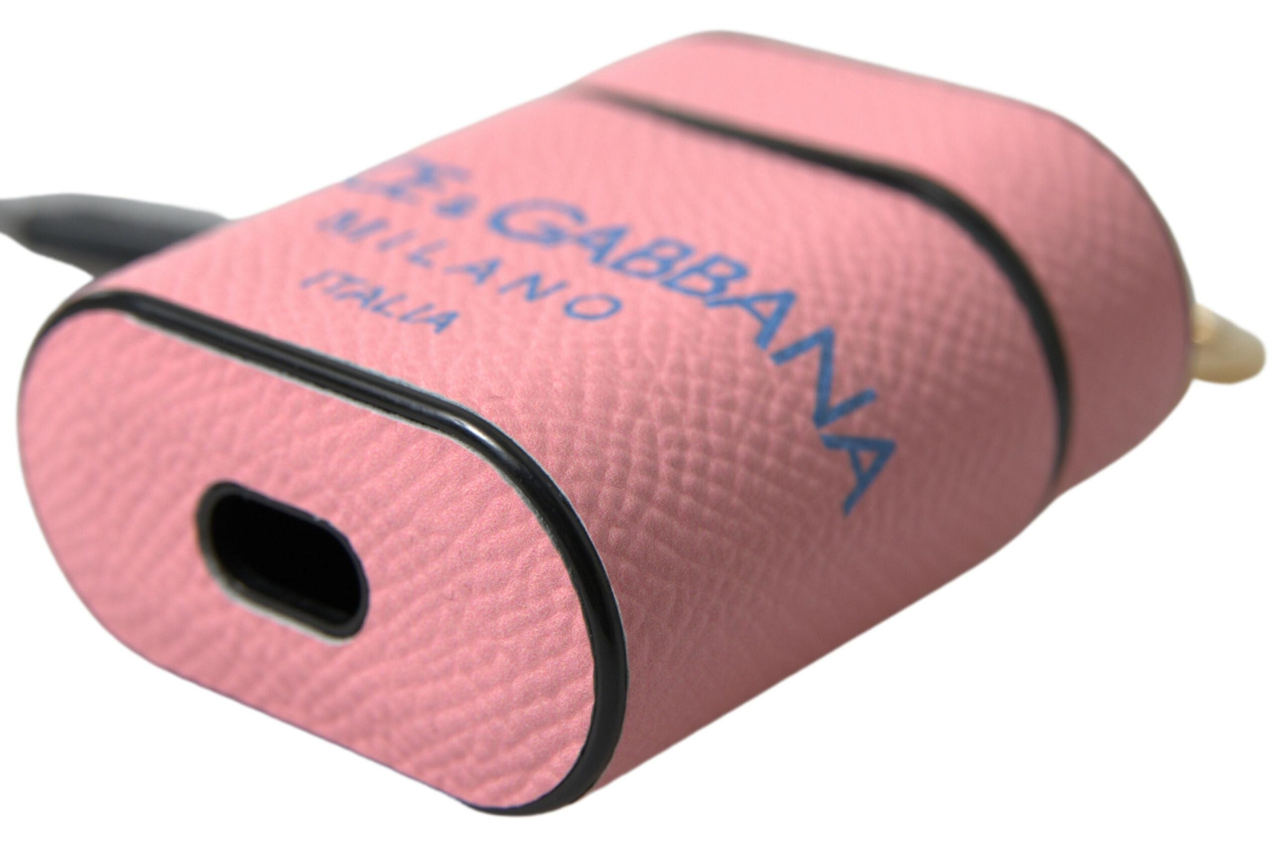 Dolce & Gabbana Pink Blue Calfskin Logo Print Strap AirPods Case-3