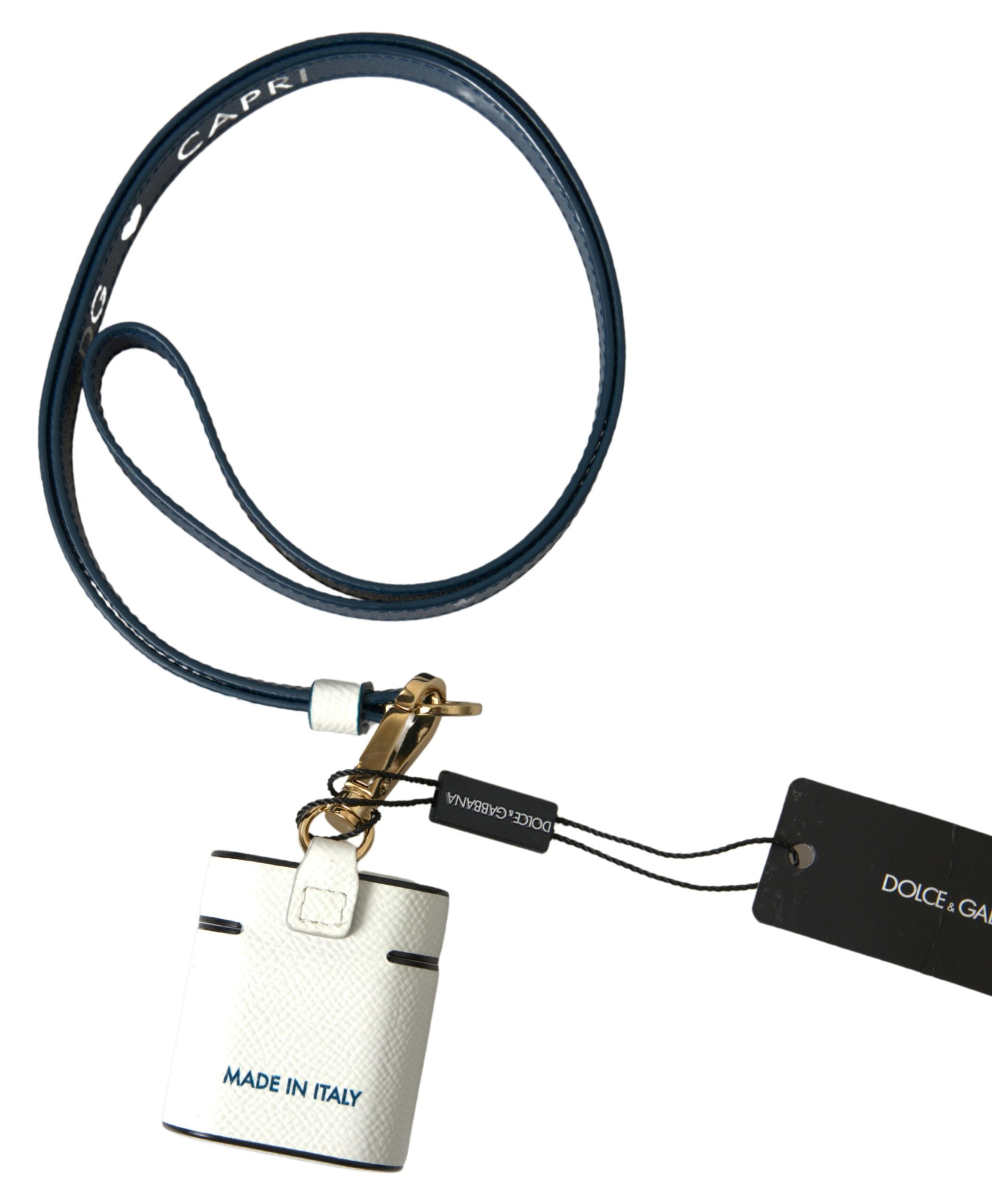 Dolce & Gabbana White and Blue Calfskin Logo Print Strap AirPods Case-2