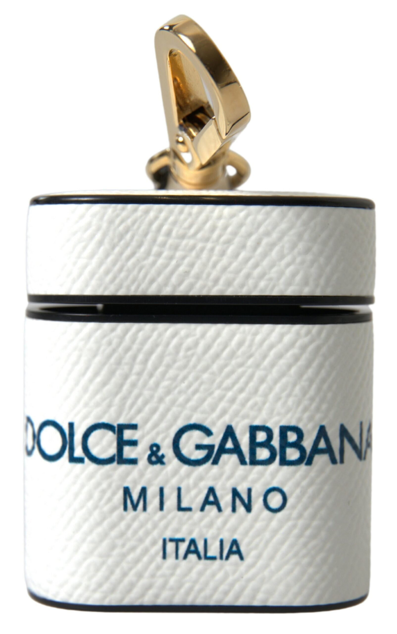 Dolce & Gabbana White and Blue Calfskin Logo Print Strap AirPods Case-1