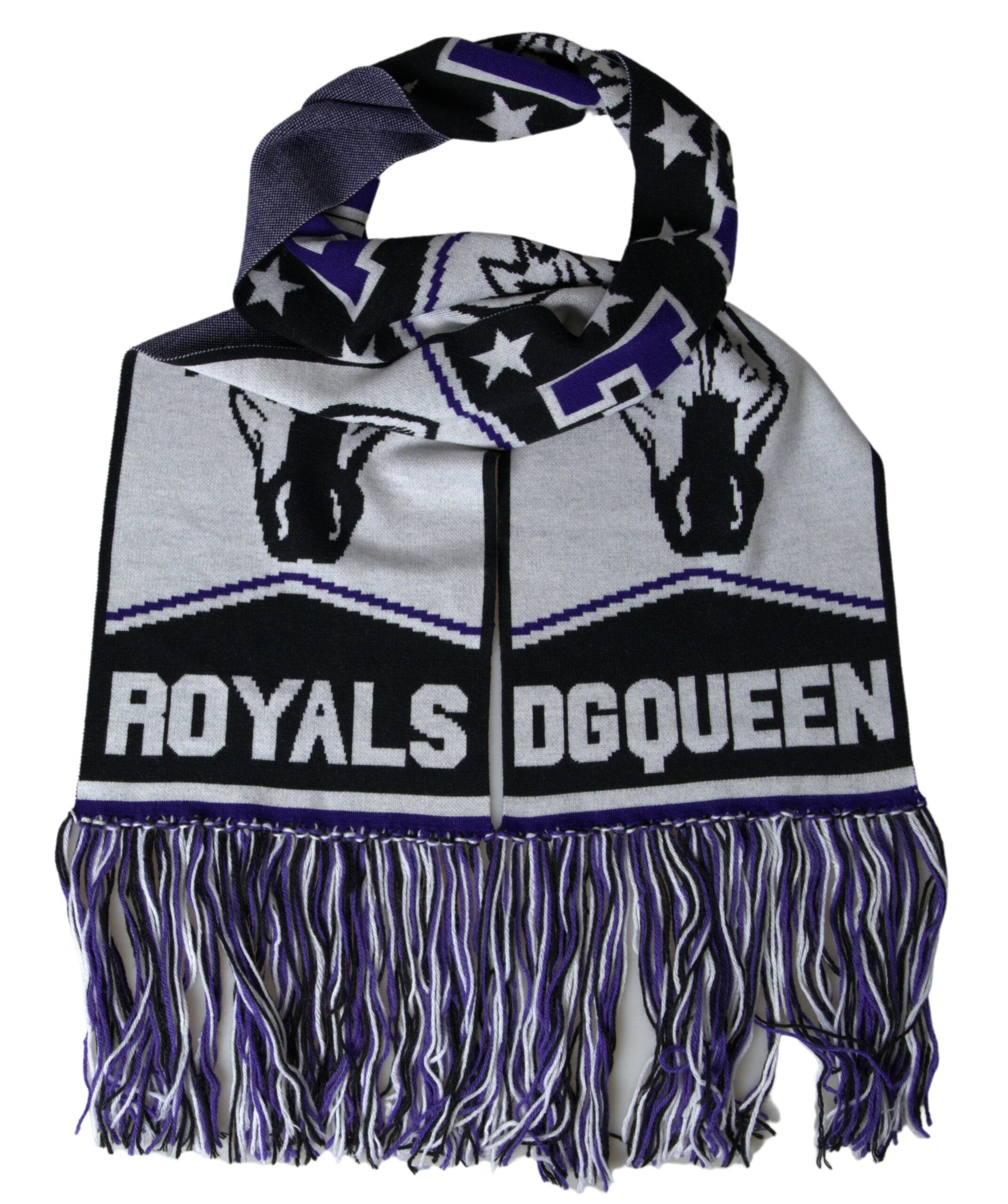 Dolce & Gabbana Multicolor Wool DG Queen Wrap Fringe Scarf-1