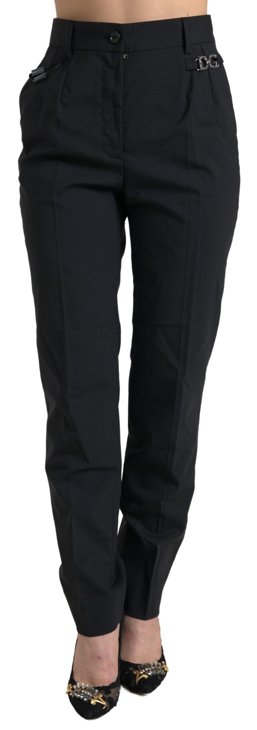 Dolce & Gabbana Schwarze taillierte Hose aus Wolle-1