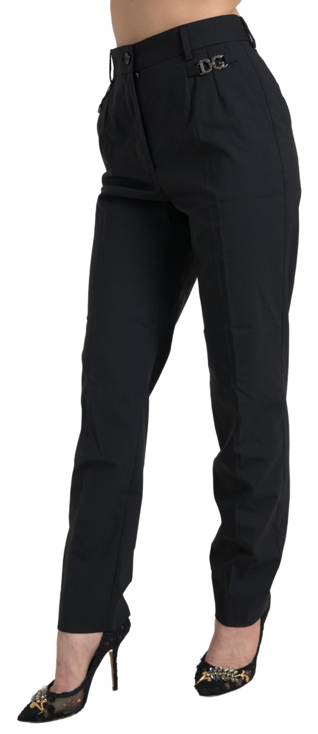 Dolce & Gabbana Schwarze taillierte Hose aus Wolle-2