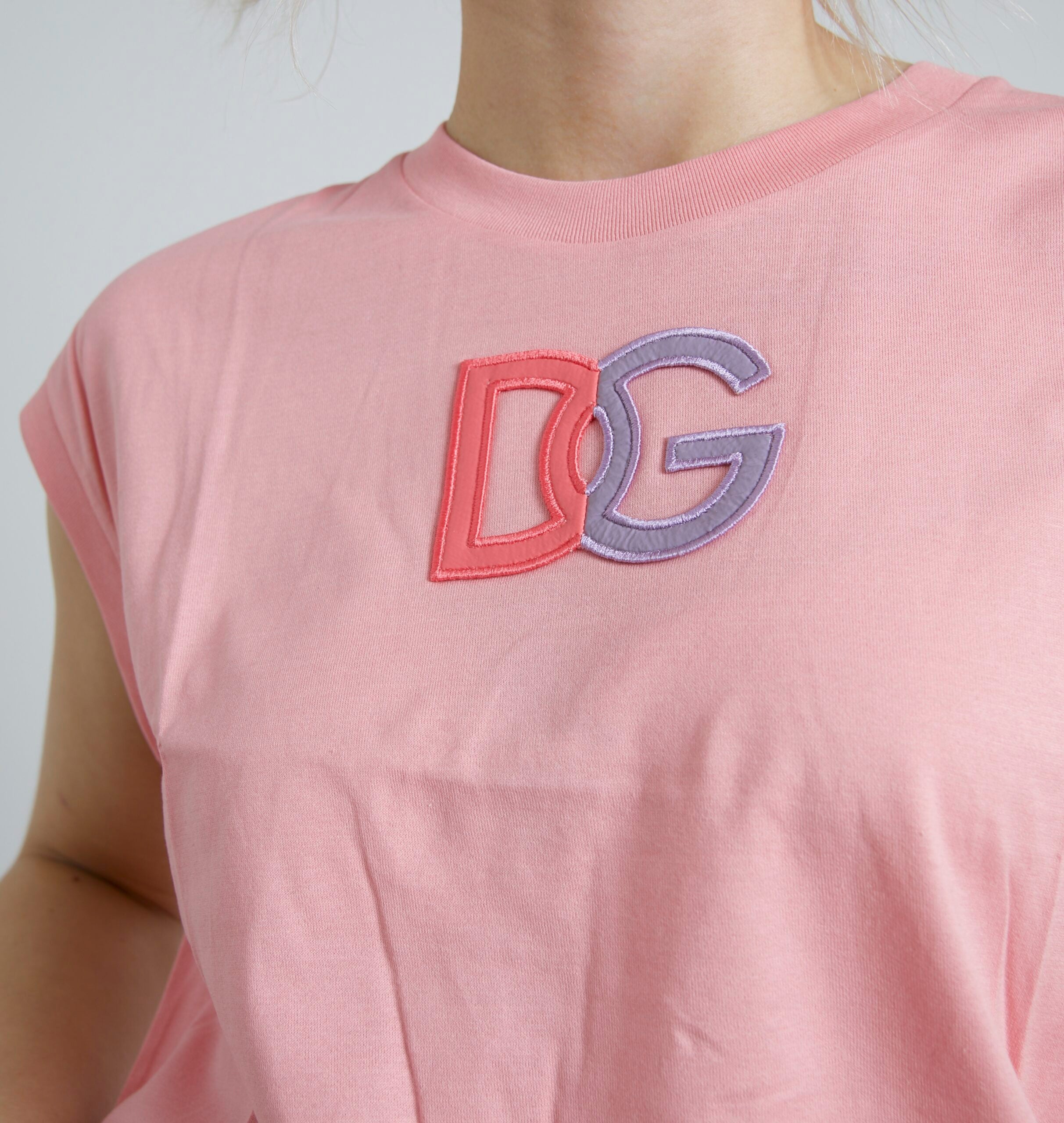 Dolce & Gabbana Pink Cotton DG Logo Crew Neck Tank T-Shirt-1