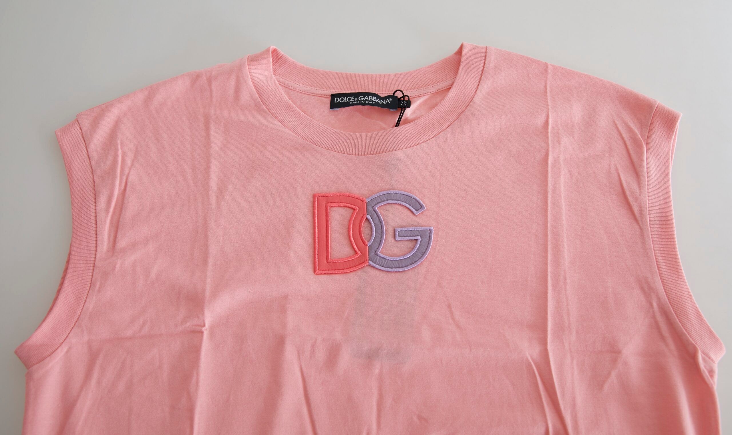 Dolce & Gabbana Pink Cotton DG Logo Crew Neck Tank T-Shirt-2