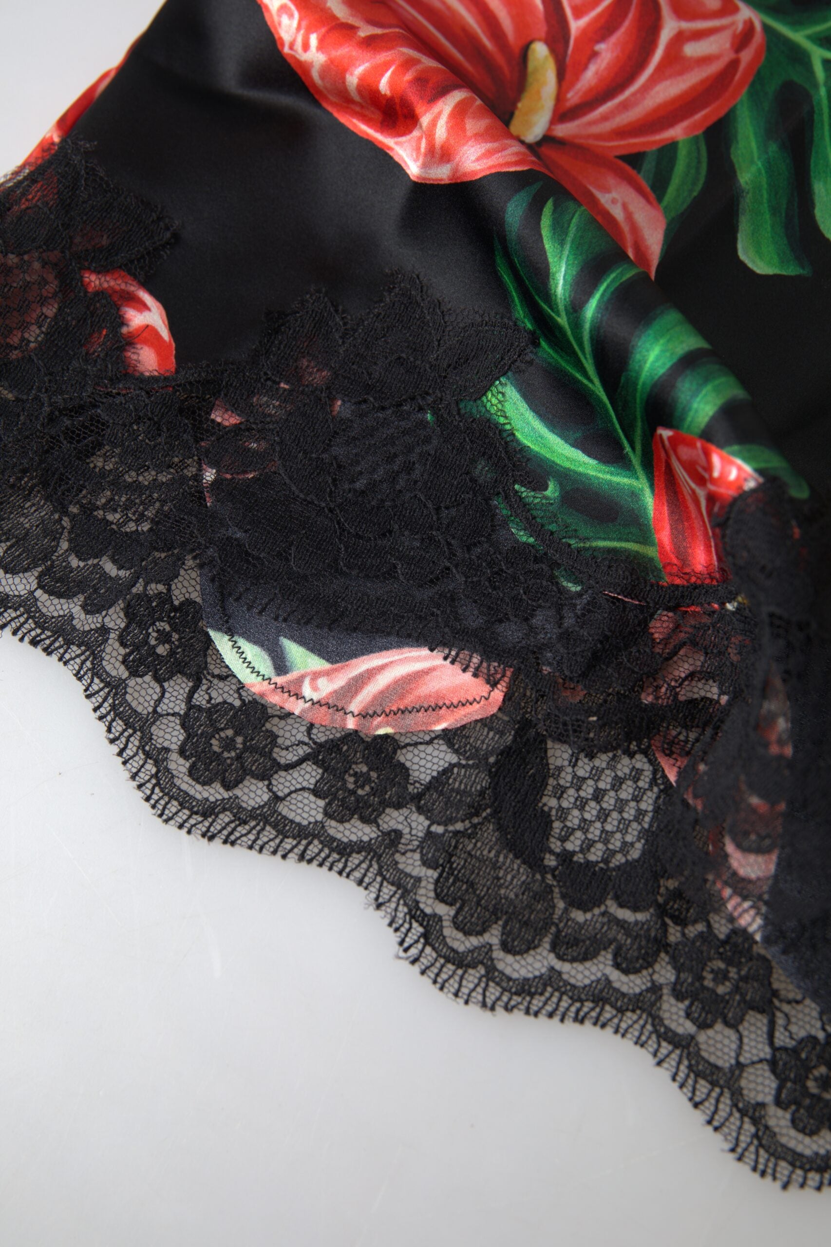 Dolce & Gabbana Black Silk Camisole Top with Anthurium Print Underwear-2