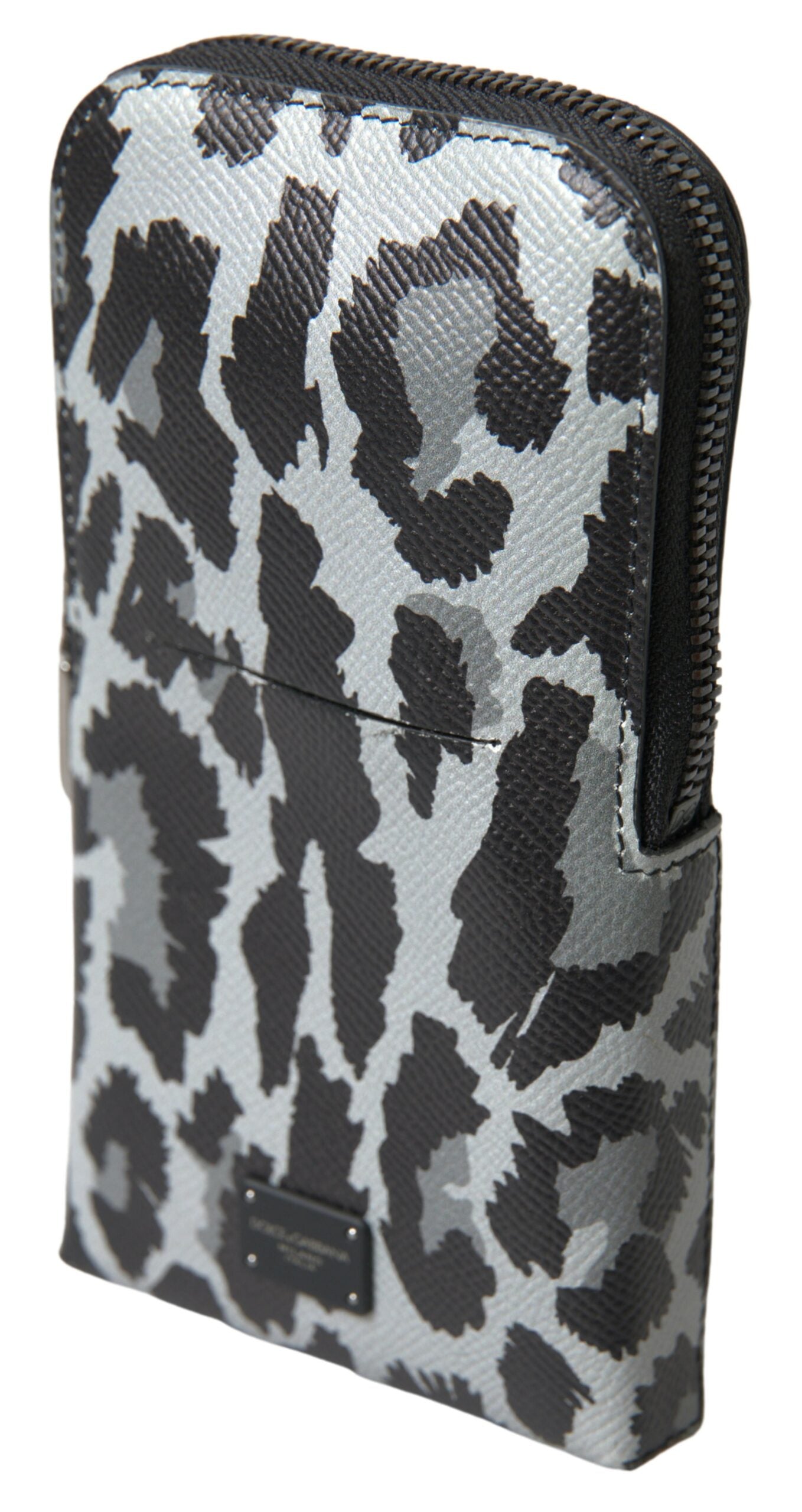 Dolce & Gabbana Grauer Leopard Leder Männer Geldbörse Crossbody Sling Telefon Tasche-1