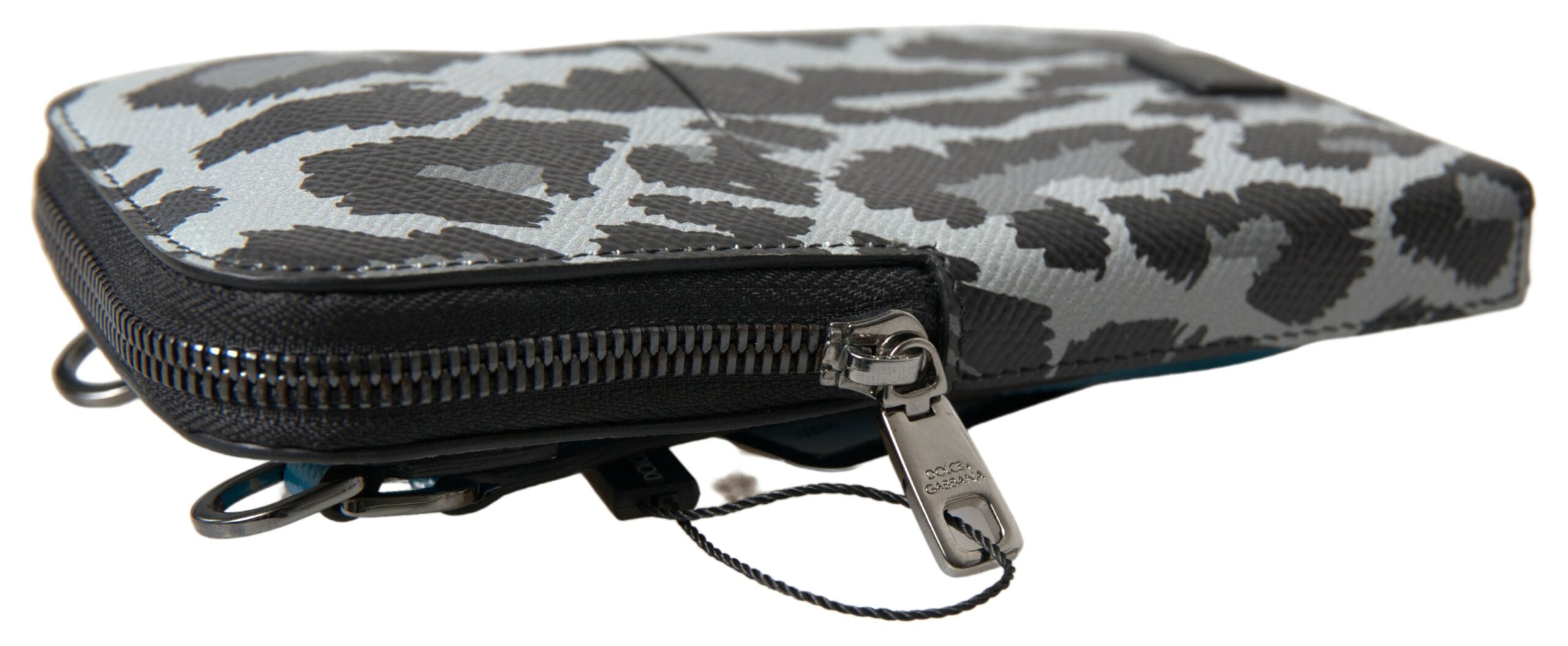Dolce & Gabbana Grauer Leopard Leder Männer Geldbörse Crossbody Sling Telefon Tasche-2