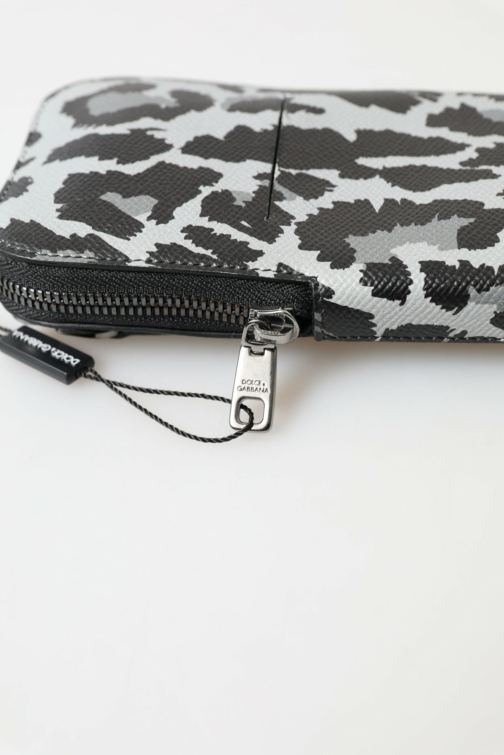 Dolce & Gabbana Grauer Leopard Leder Männer Geldbörse Crossbody Sling Telefon Tasche-4