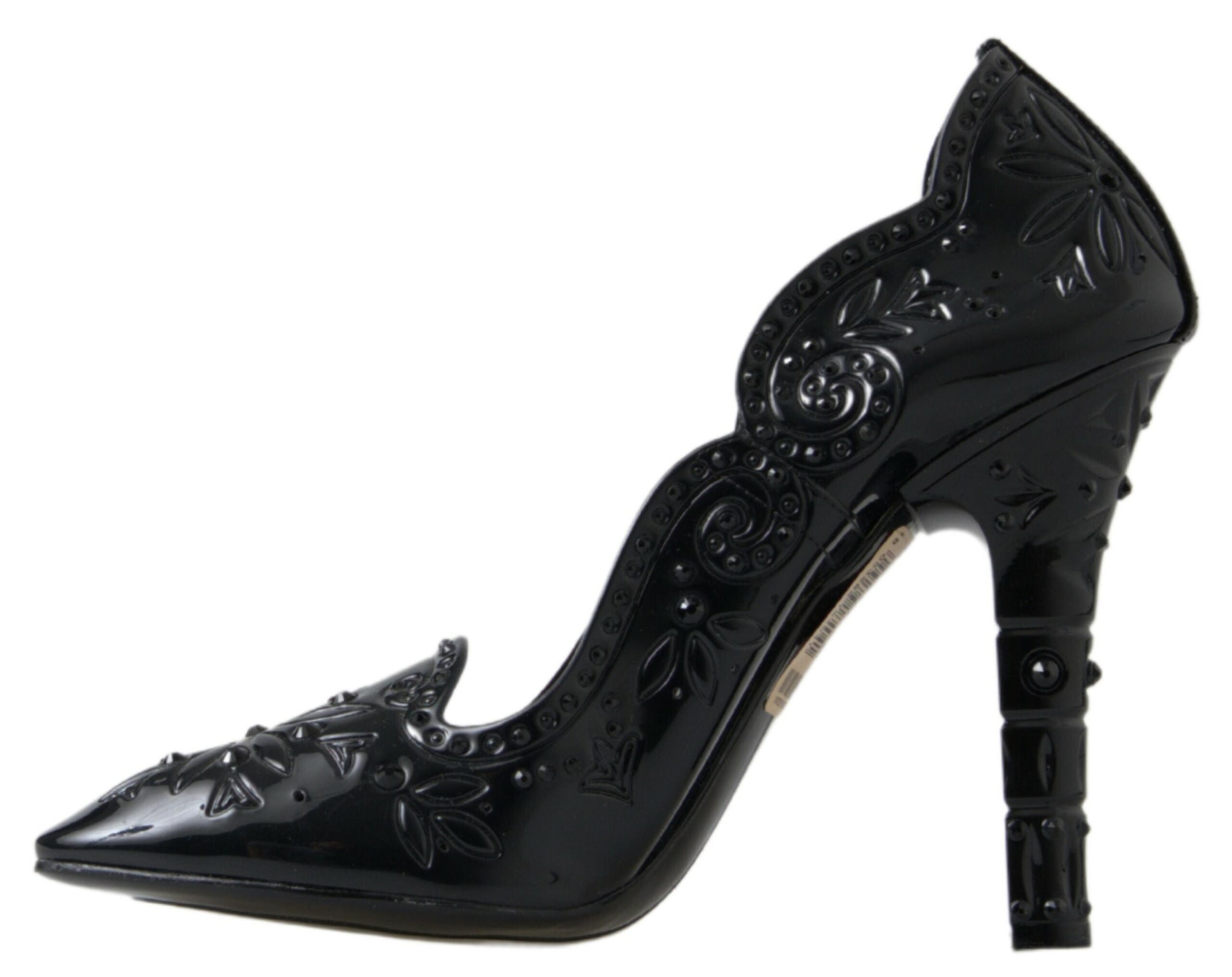 Zapatos de tacón con cristales y diseño floral de Cenicienta en negro de Dolce & Gabbana-2