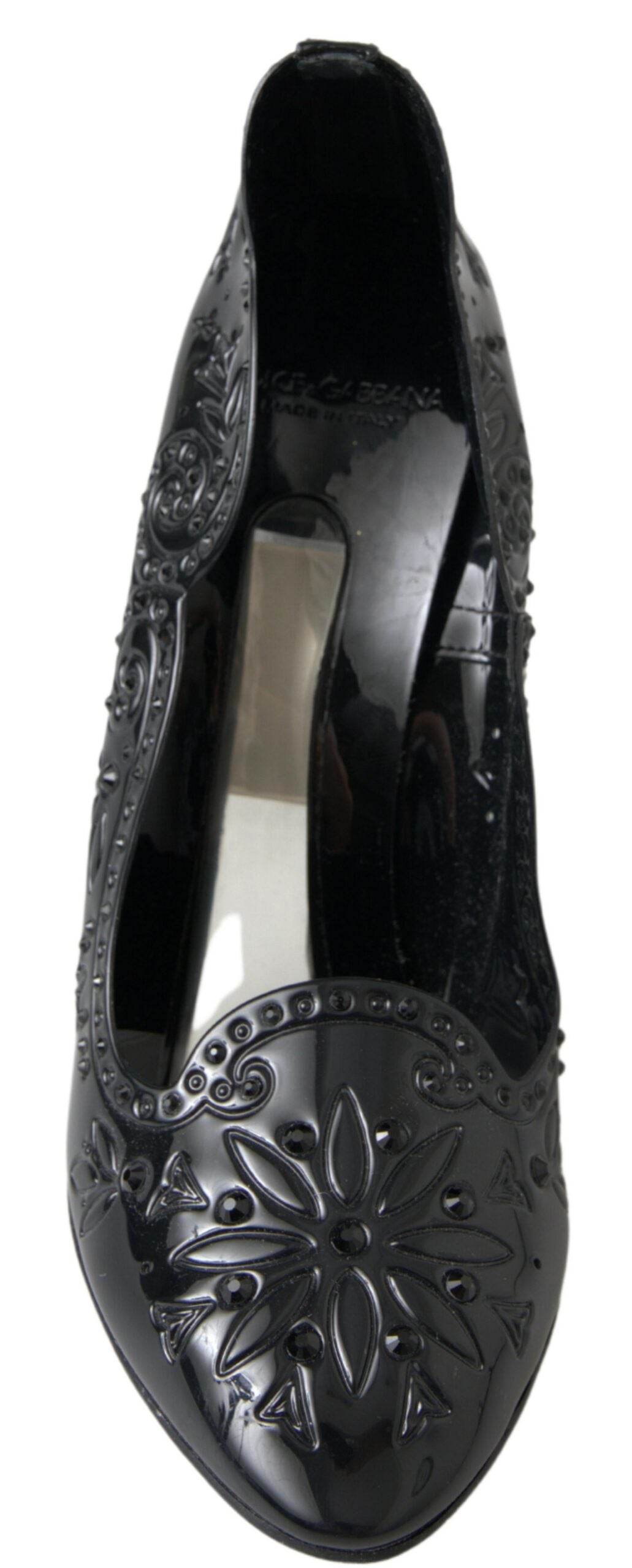 Zapatos de tacón con cristales y diseño floral de Cenicienta en negro de Dolce & Gabbana-5