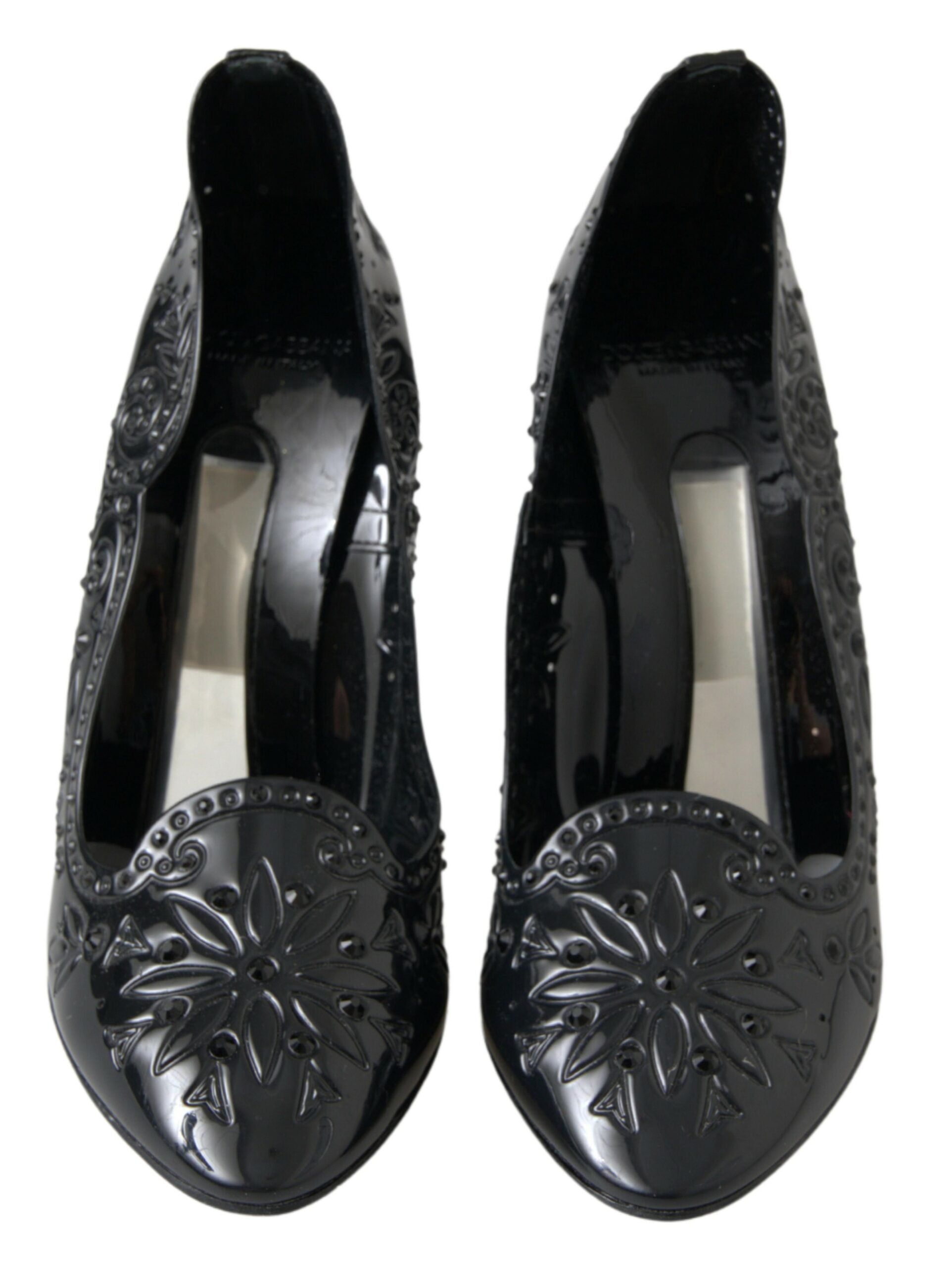 Zapatos de tacón con cristales y diseño floral de Cenicienta en negro de Dolce & Gabbana-6