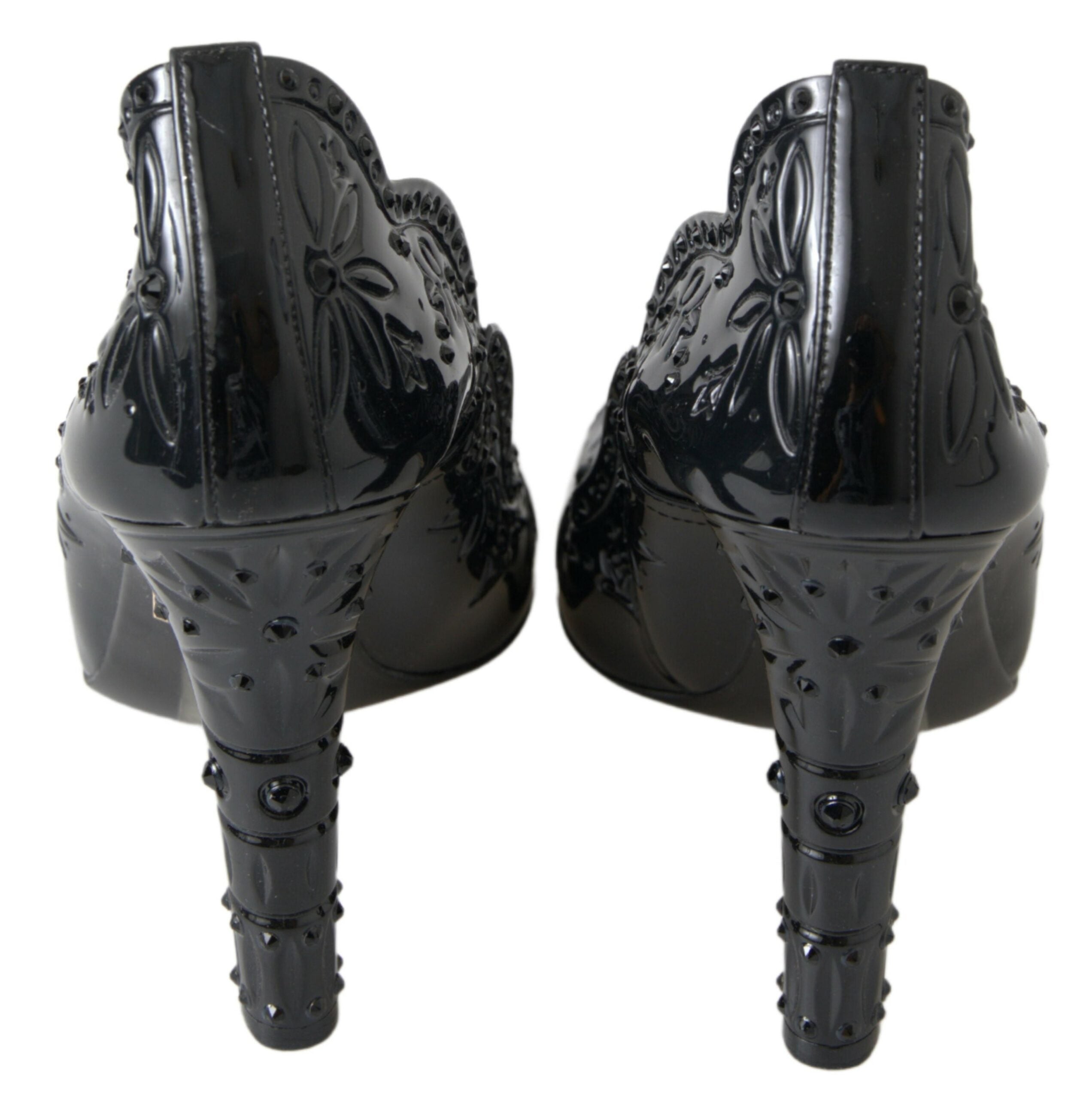 Zapatos de tacón con cristales y diseño floral de Cenicienta en negro de Dolce & Gabbana-7