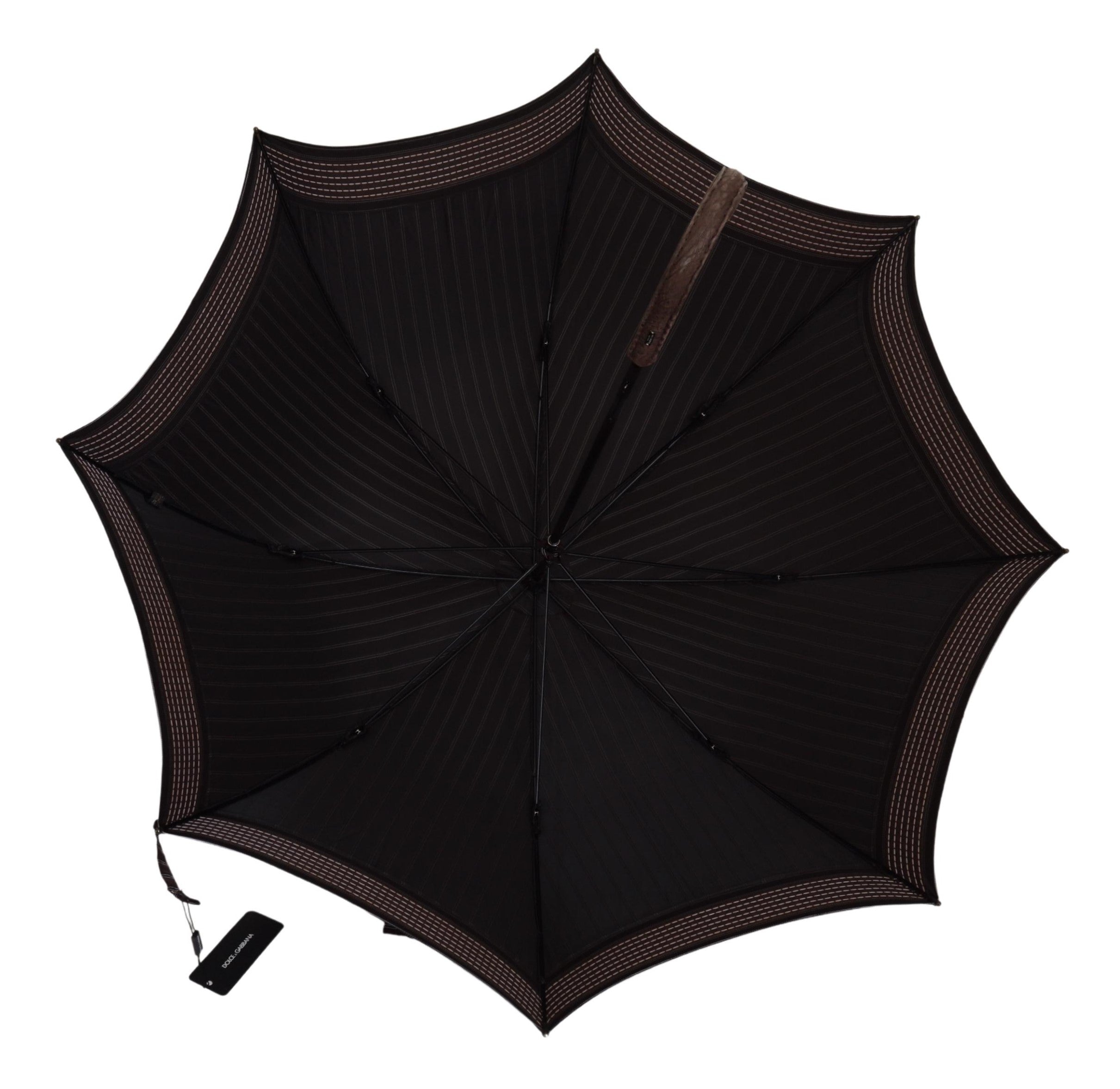 Dolce & Gabbana Brown Striped Leather Handle Folding Sartoria Umbrella-2