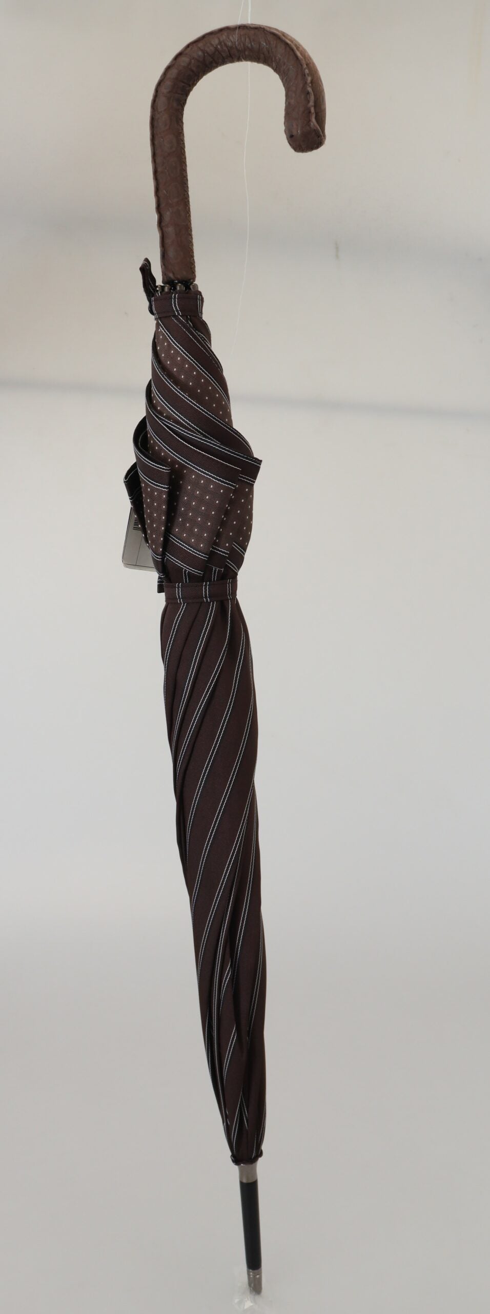 Dolce & Gabbana Brown Striped Leather Handle Folding Sartoria Umbrella-4