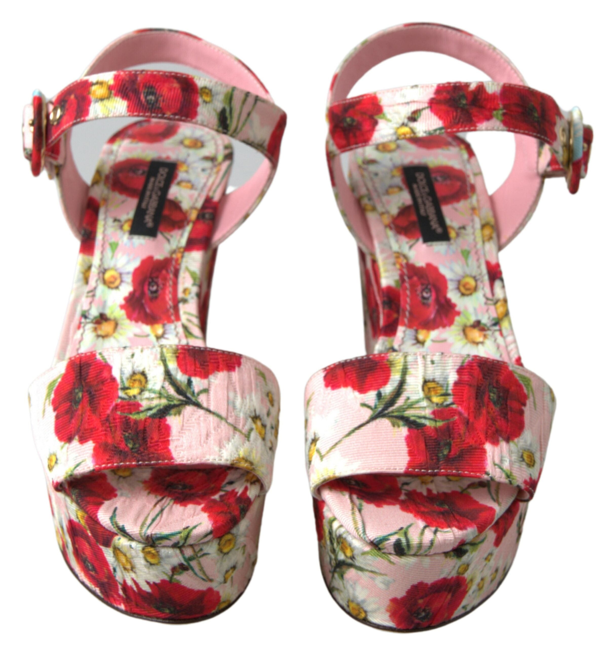 Dolce & Gabbana Multicolored Wedges with Floral Print Floral Strappy Sandals-4