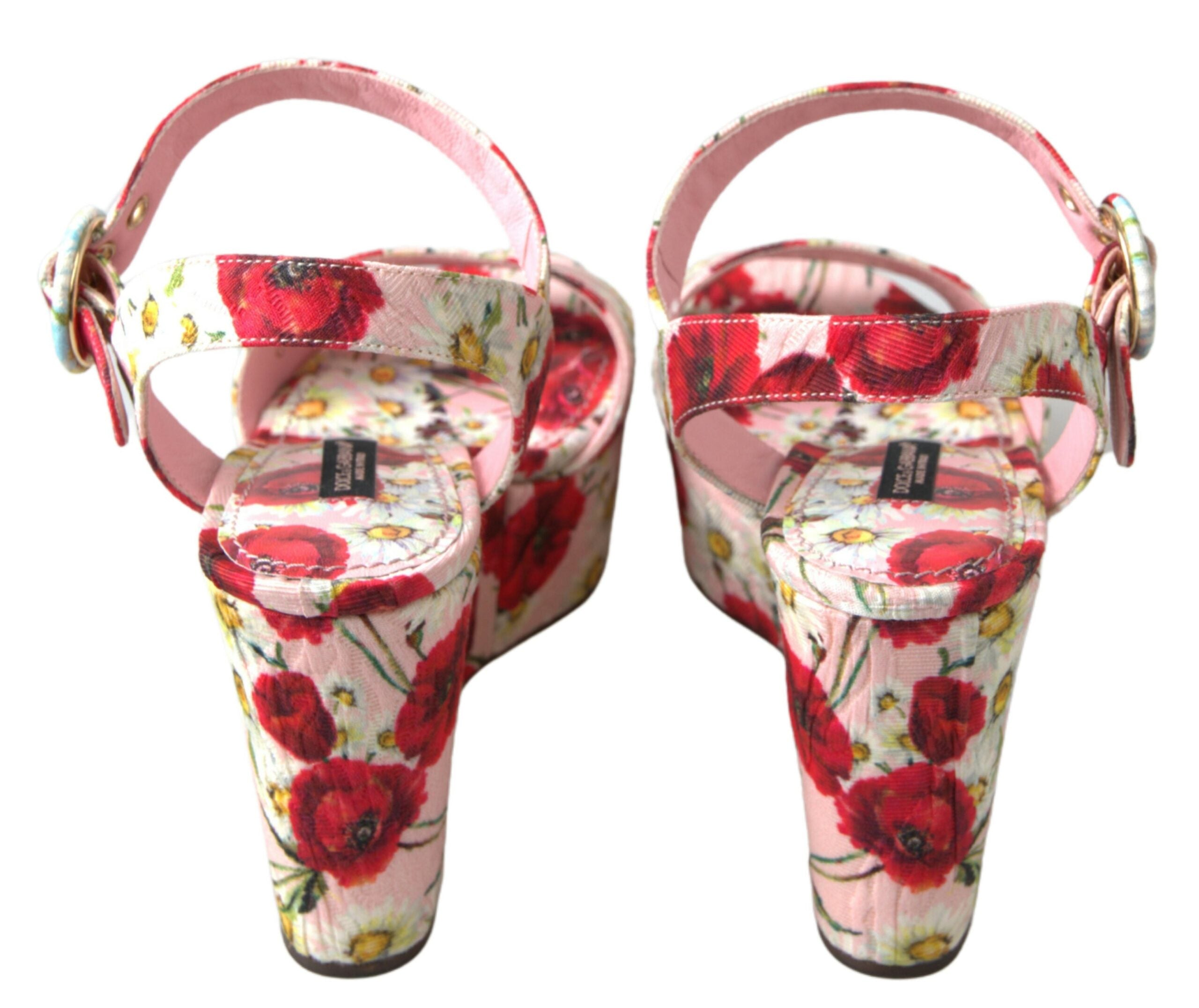 Dolce & Gabbana Multicolored Wedges with Floral Print Floral Strappy Sandals-3