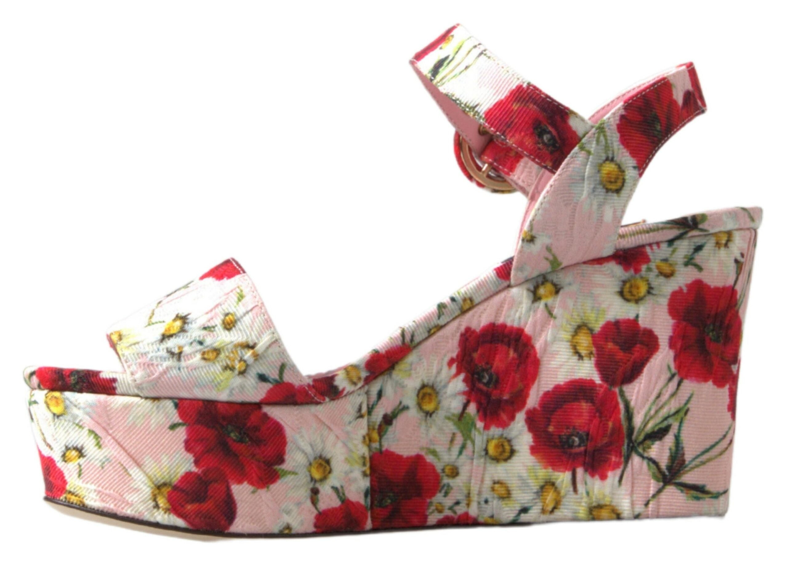 Dolce & Gabbana Multicolored Wedges with Floral Print Floral Strappy Sandals-2