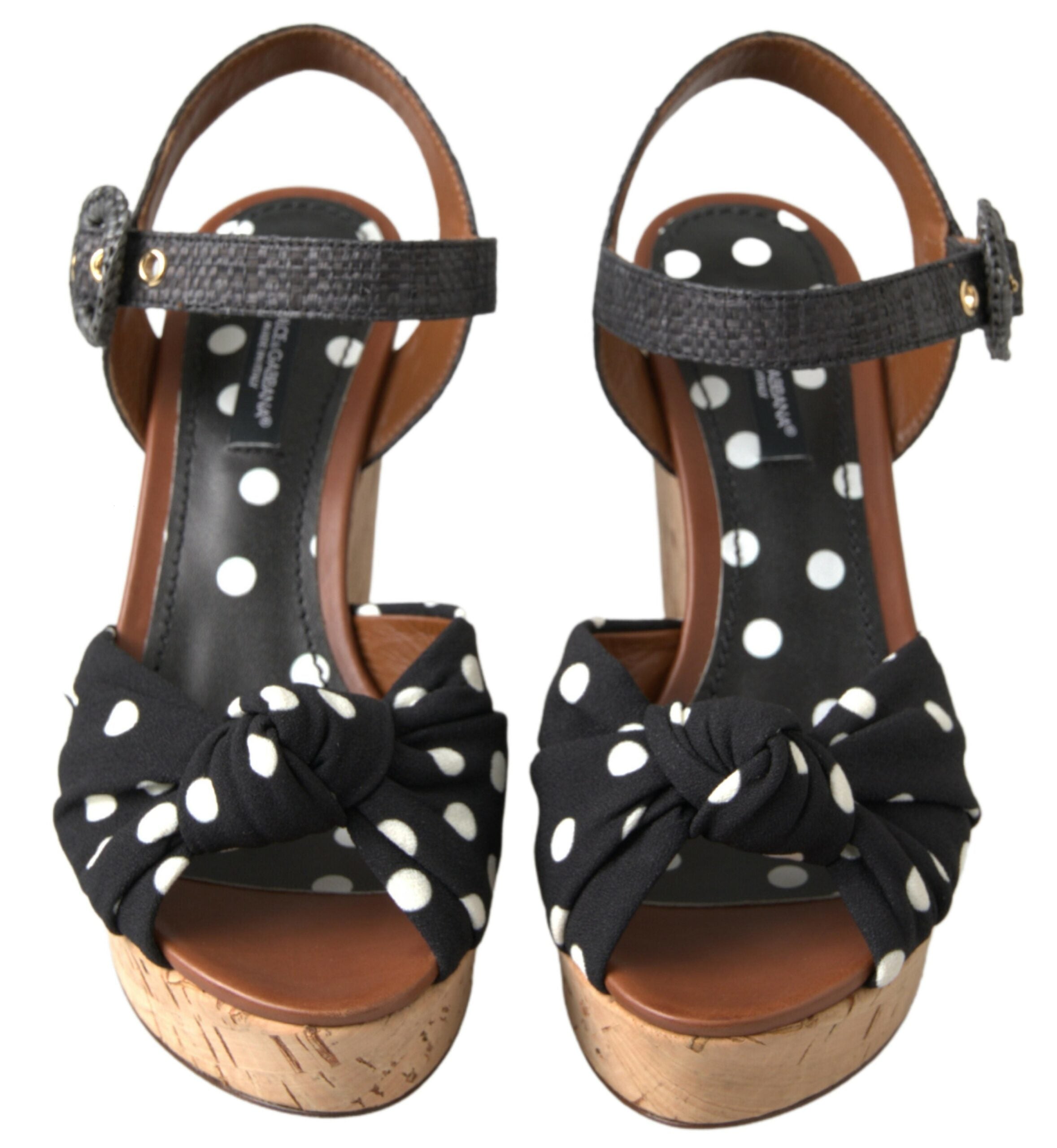 Dolce & Gabbana Black Wedges Polka Dot Ankle Strap Shoes Sandals-2